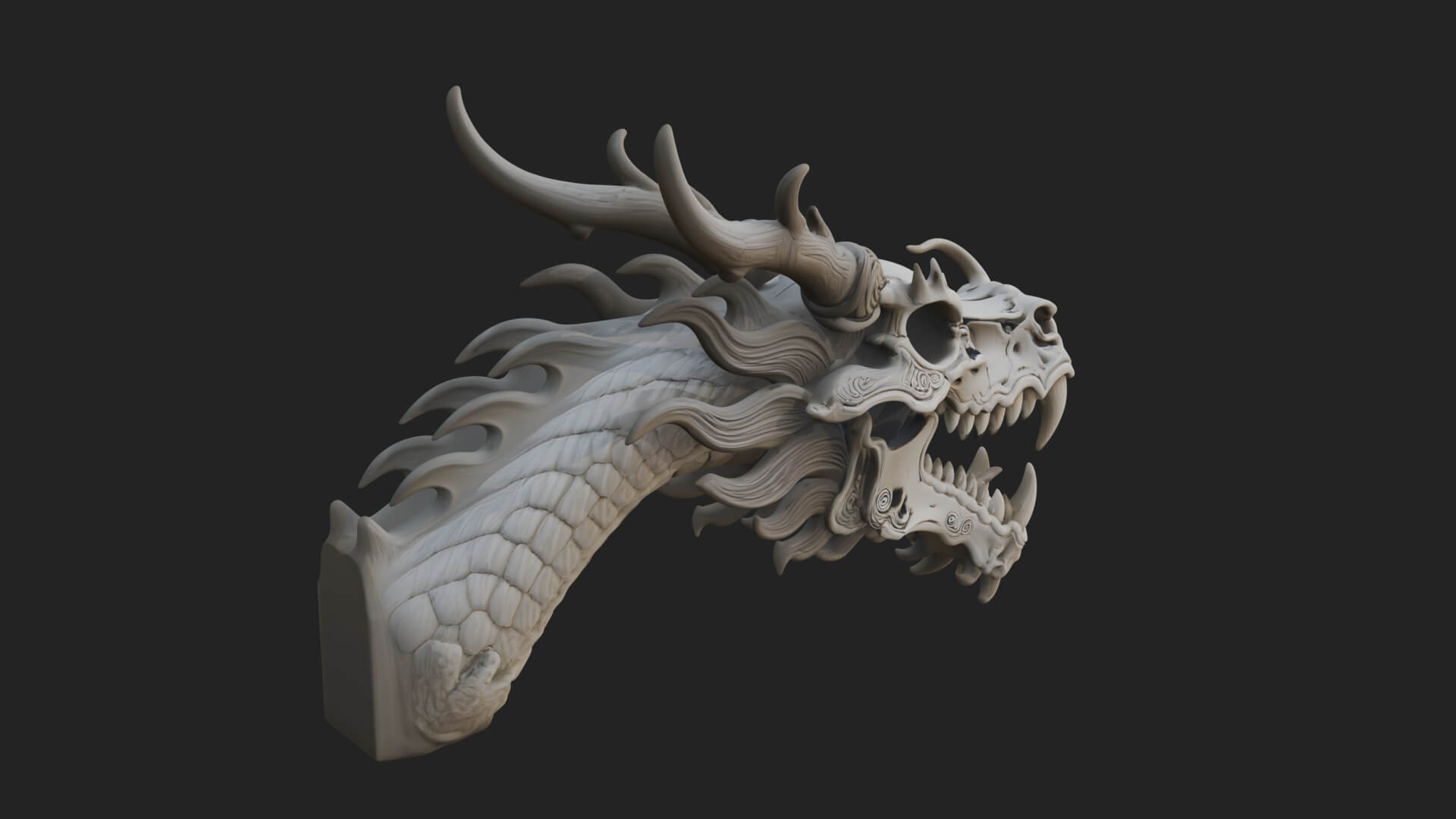 Dragon Skull Bust Statue Design 12 3D Print Model 3D Model