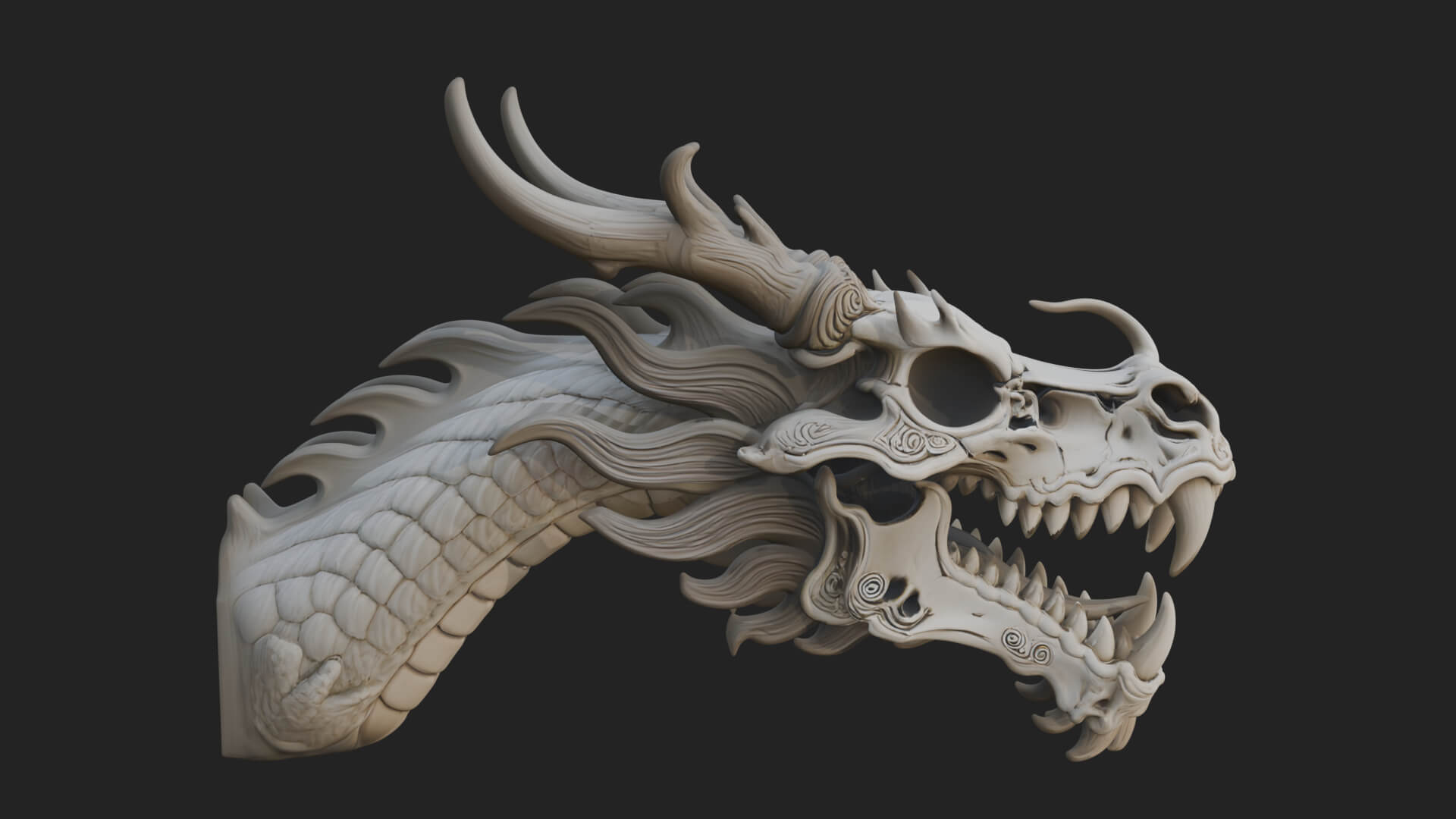 Dragon Skull Bust Statue Design 12 3D Print Model 3D Model