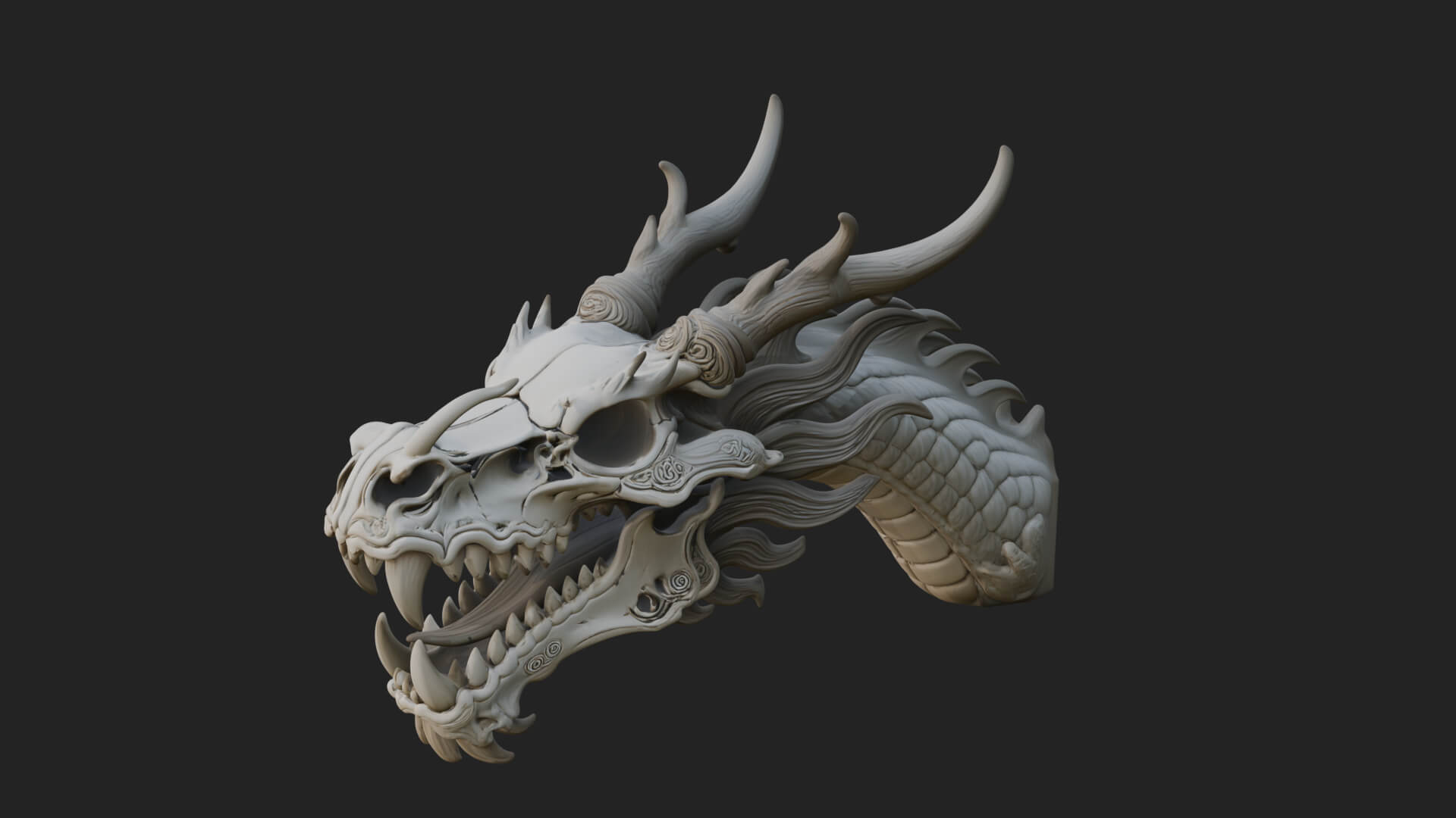 Dragon Skull Bust Statue Design 12 3D Print Model 3D Model