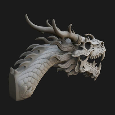 Dragon Skull Bust Statue Design 12 3D Print Model