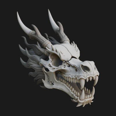Dragon Skull Bust Statue Design 9 3D Print Model