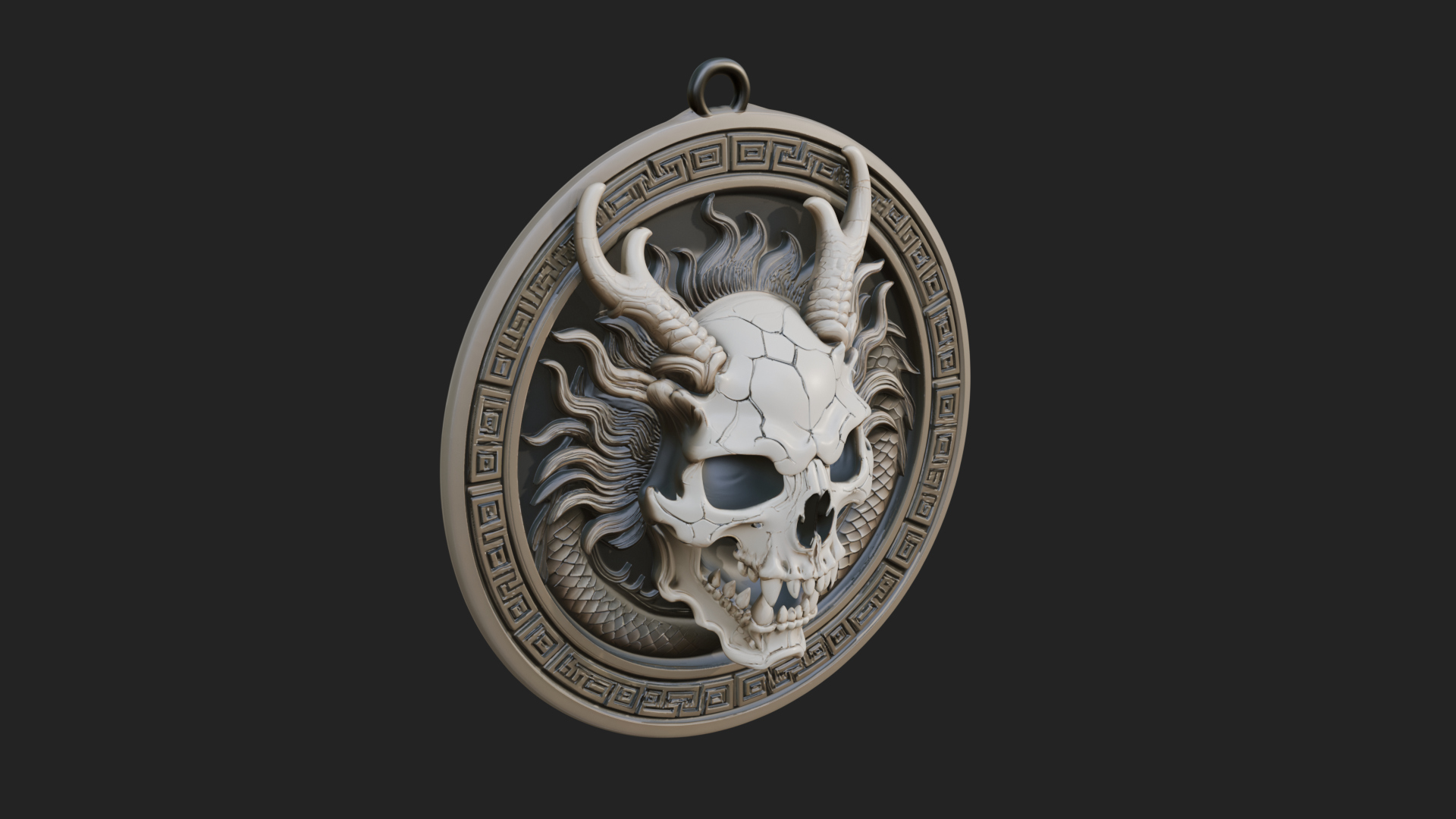 Dragon Skull Oval Relief Plaque Design 1 3D Print Model 3D Model