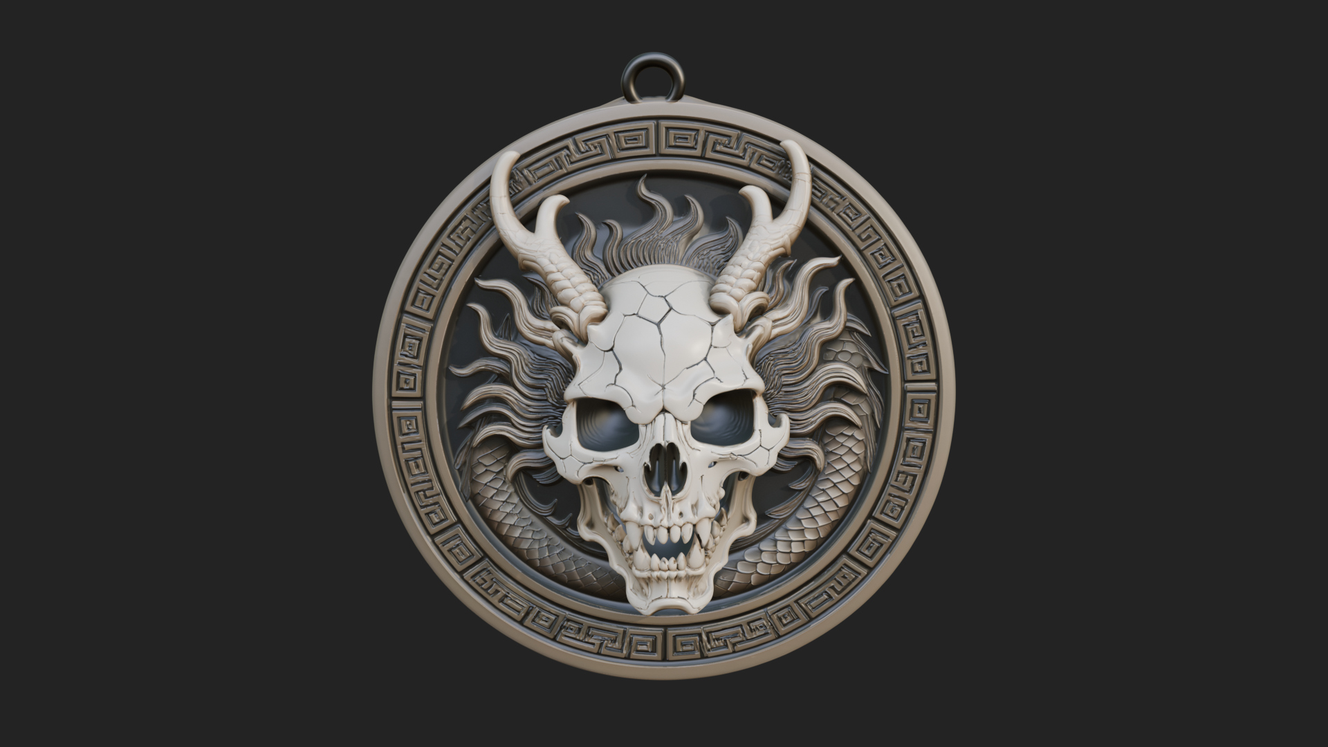 Dragon Skull Oval Relief Plaque Design 1 3D Print Model 3D Model