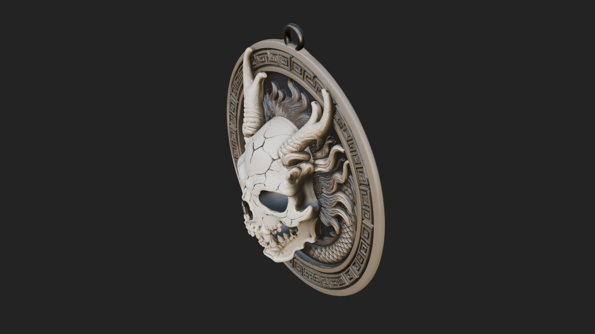 Dragon Skull Oval Relief Plaque Design 1 3D Print Model 3D Model