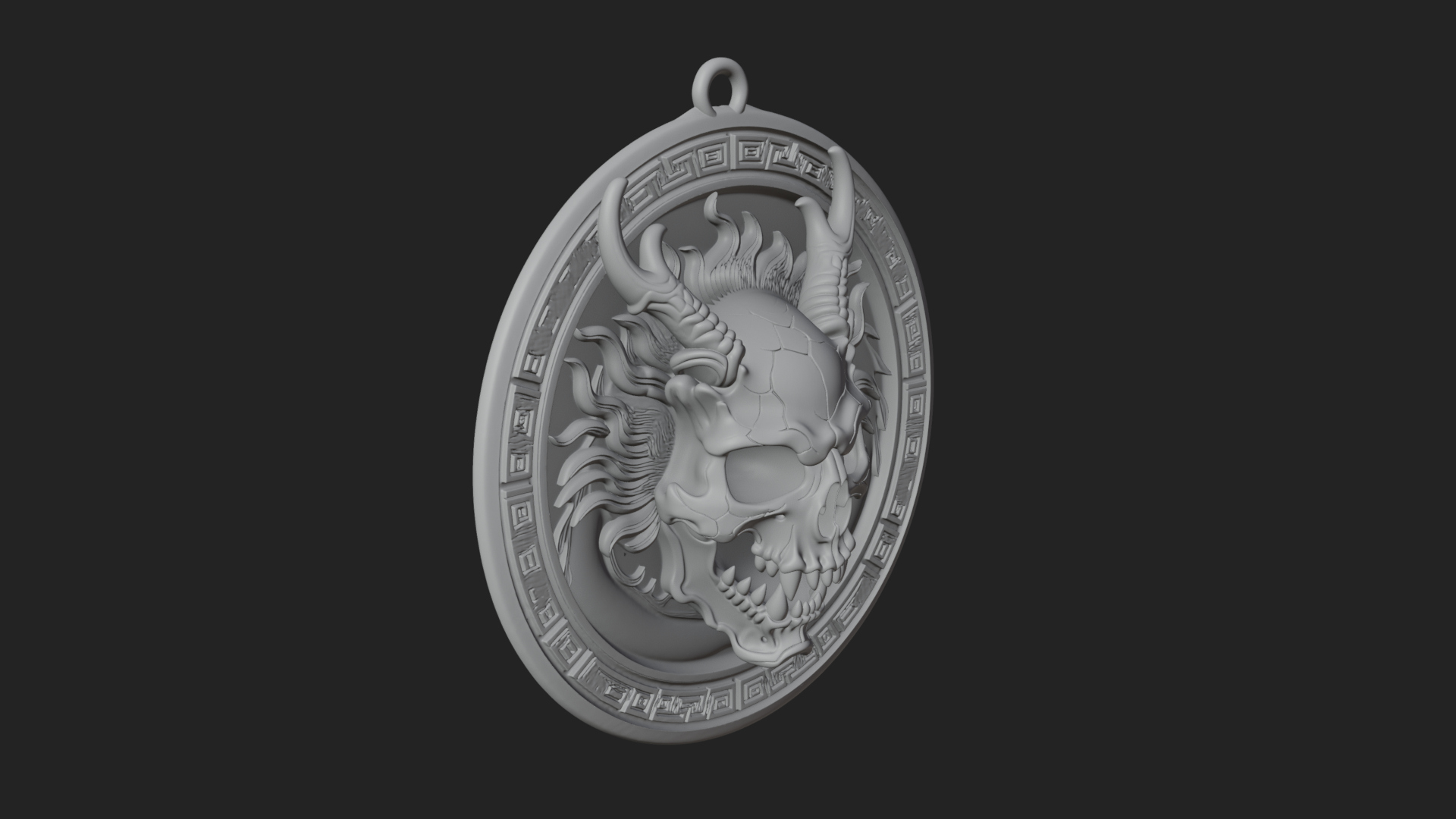 Dragon Skull Oval Relief Plaque Design 1 3D Print Model 3D Model