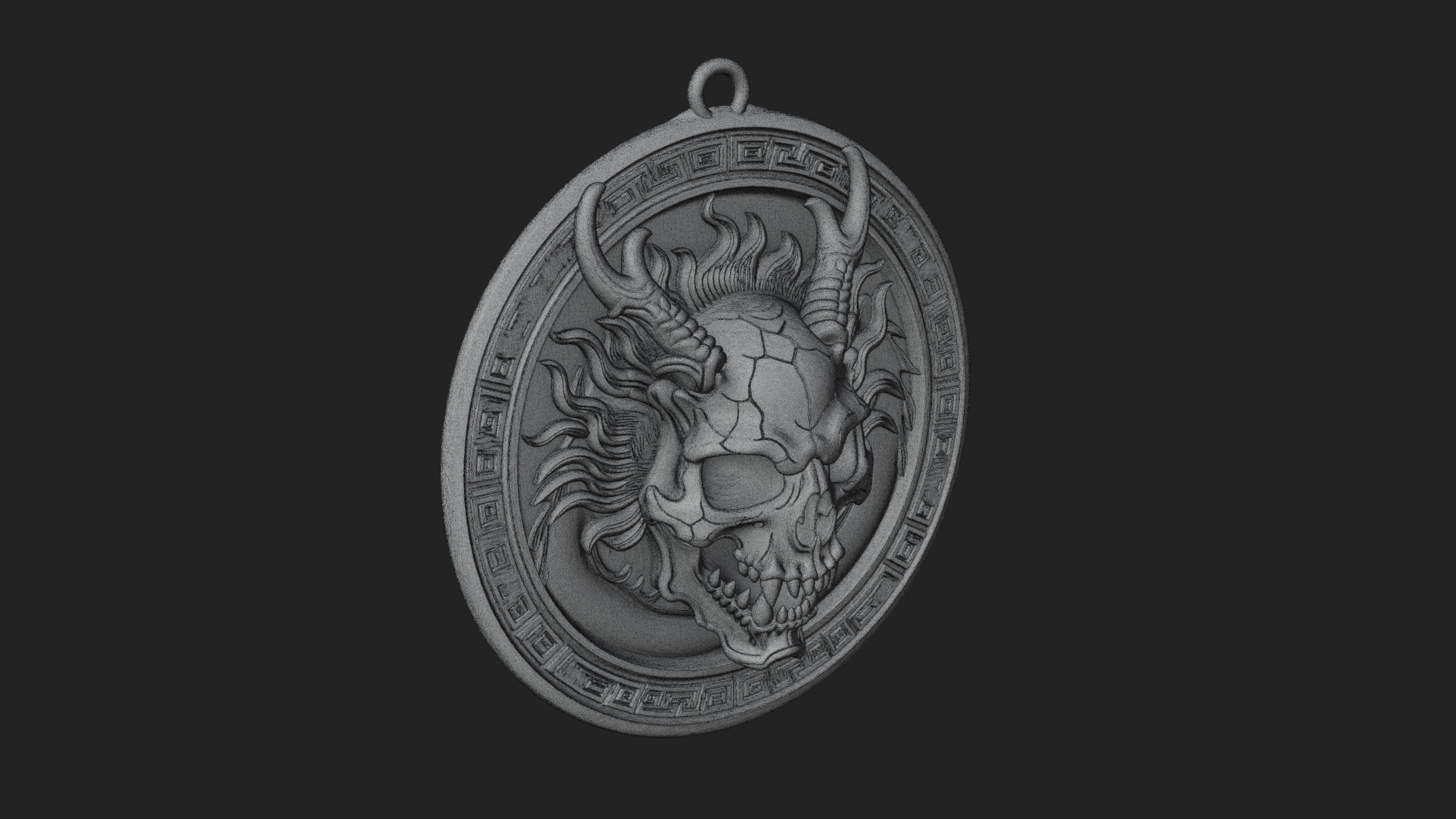 Dragon Skull Oval Relief Plaque Design 1 3D Print Model 3D Model