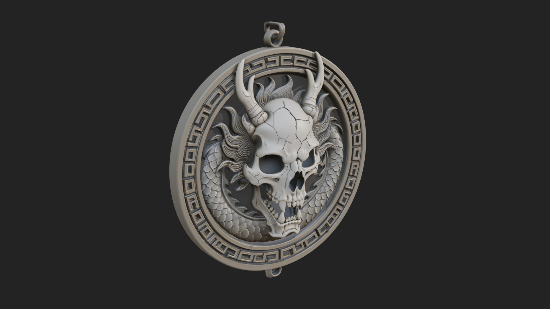 Dragon Skull Oval Relief Plaque Design 2 3D Print Model 3D Model