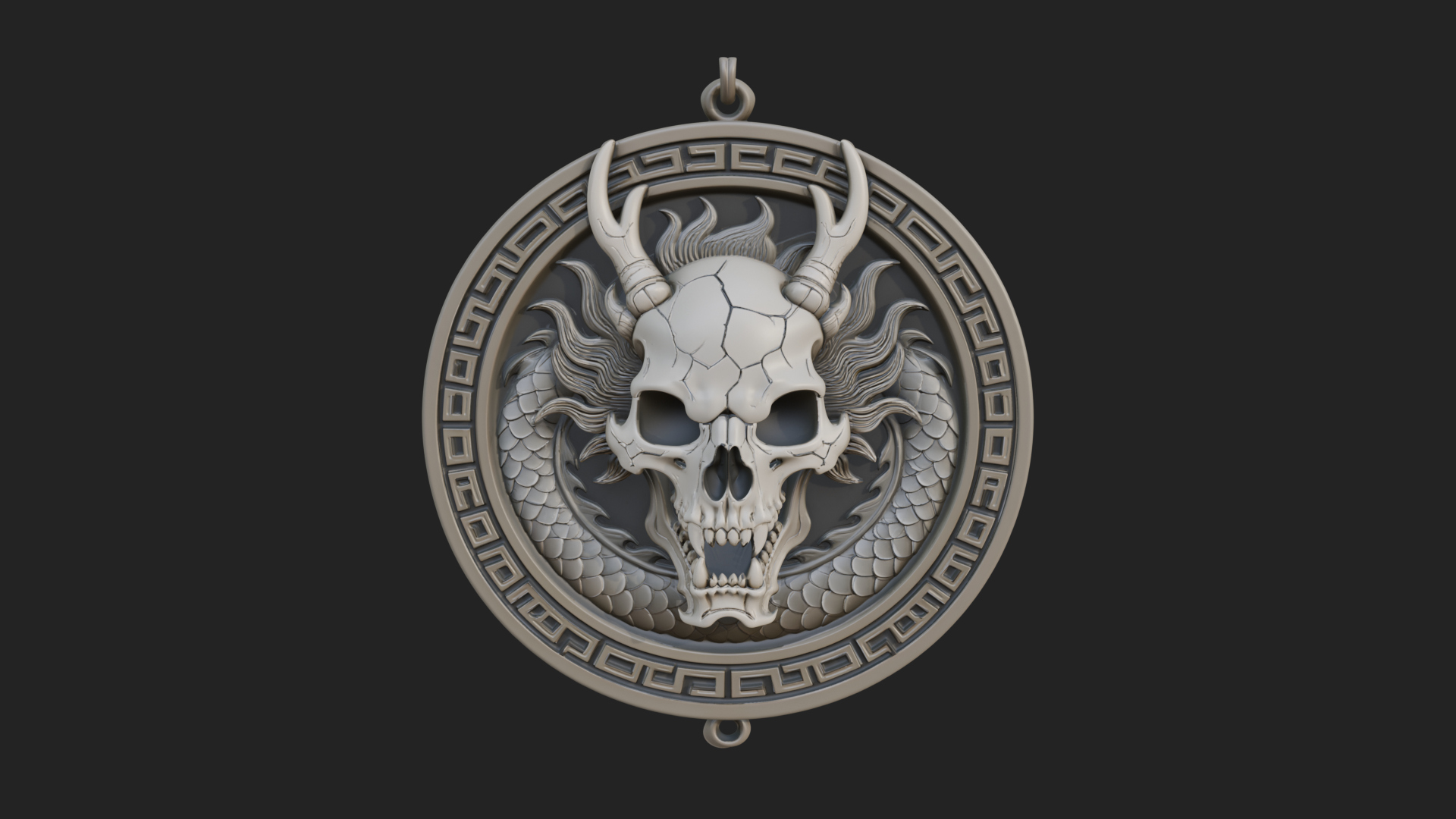 Dragon Skull Oval Relief Plaque Design 2 3D Print Model 3D Model