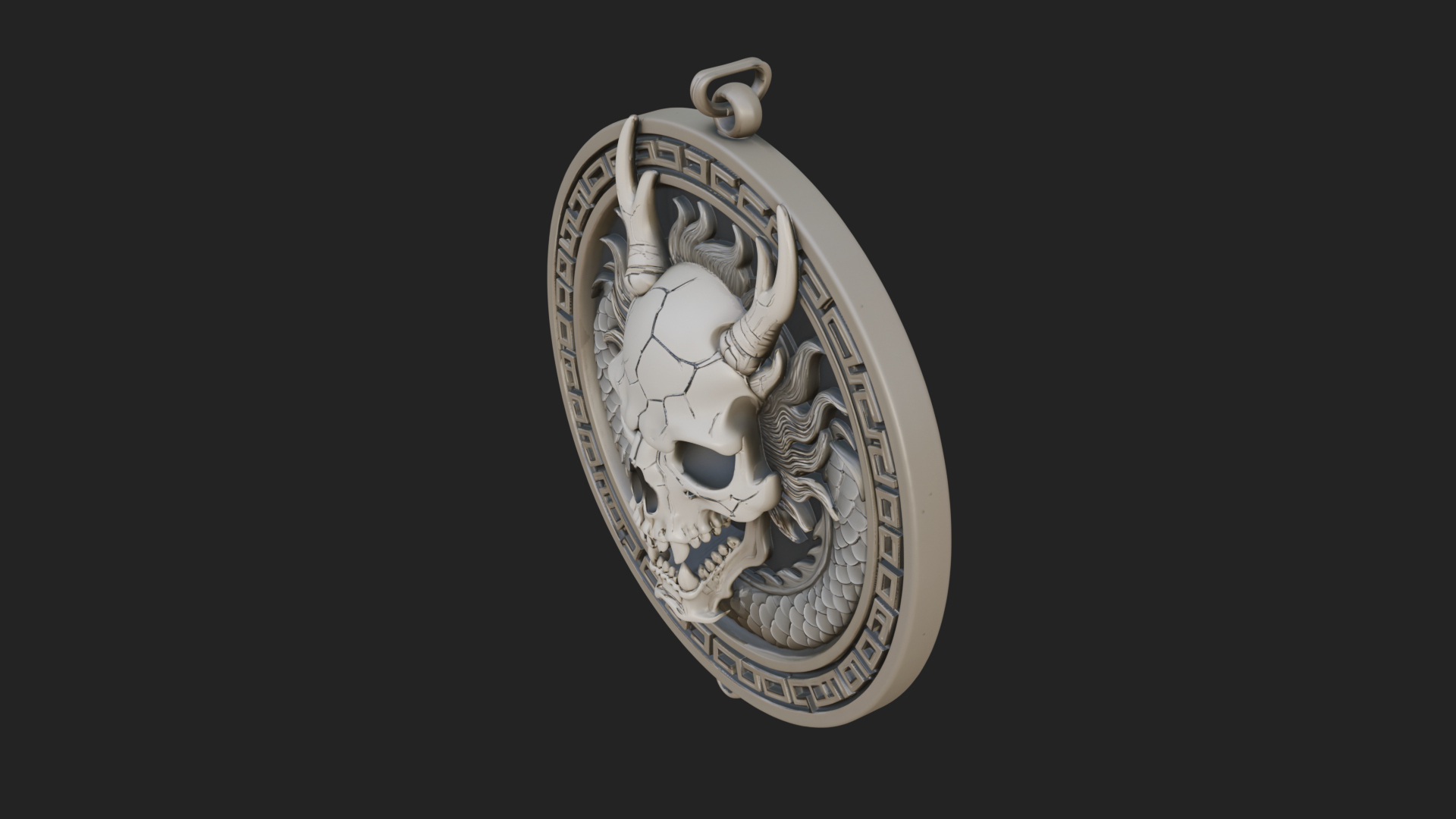 Dragon Skull Oval Relief Plaque Design 2 3D Print Model 3D Model