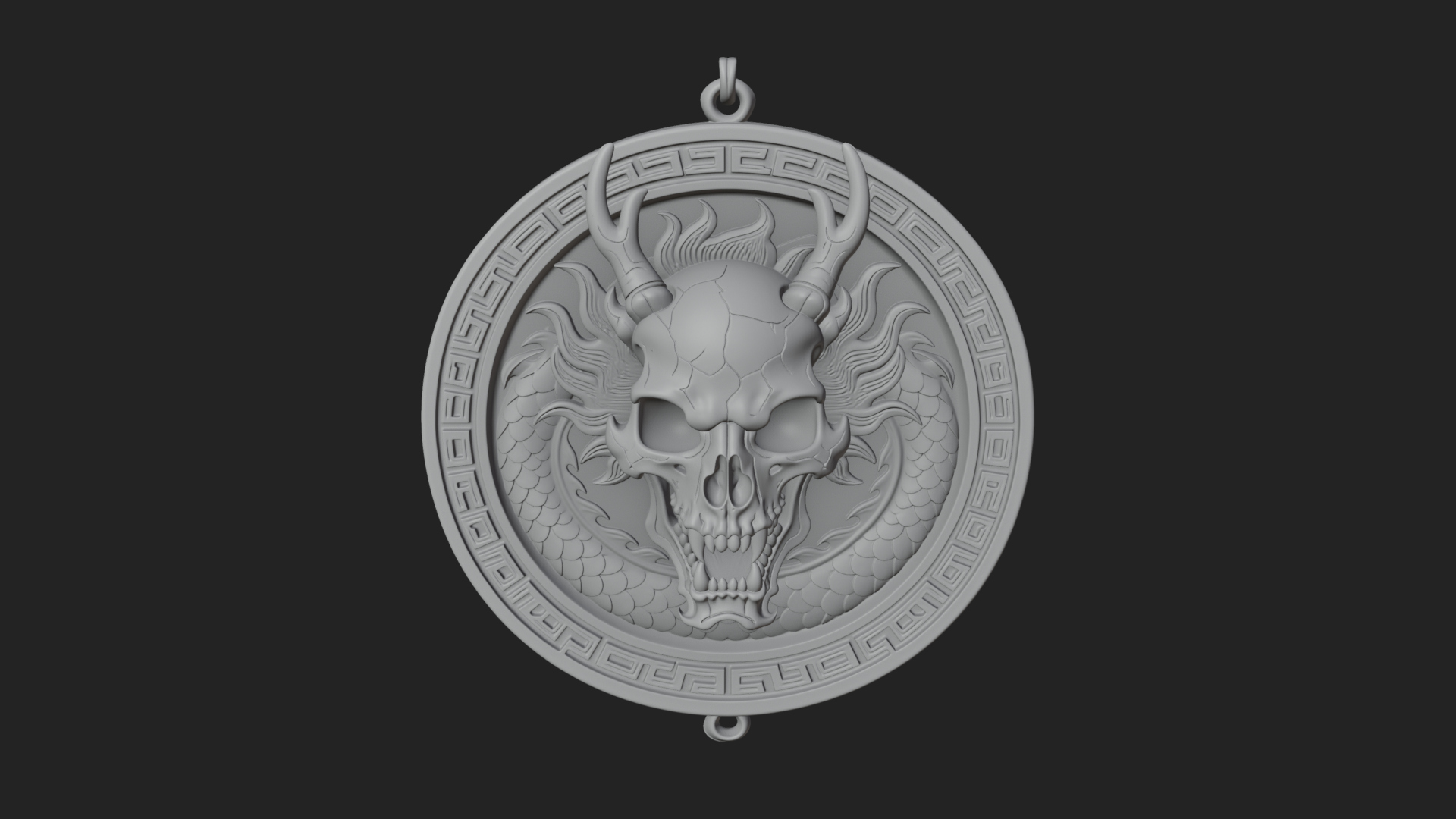 Dragon Skull Oval Relief Plaque Design 2 3D Print Model 3D Model
