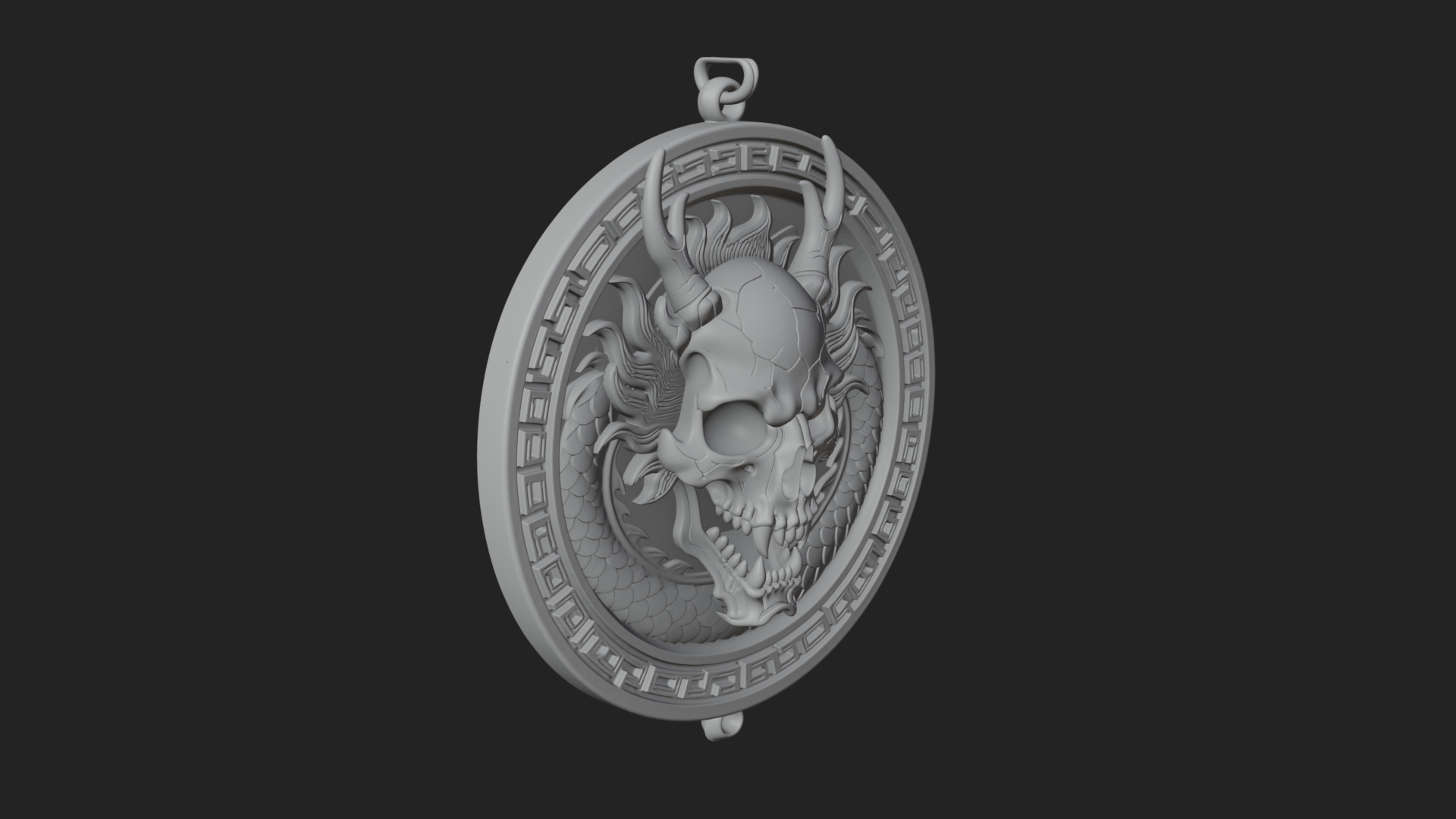 Dragon Skull Oval Relief Plaque Design 2 3D Print Model 3D Model