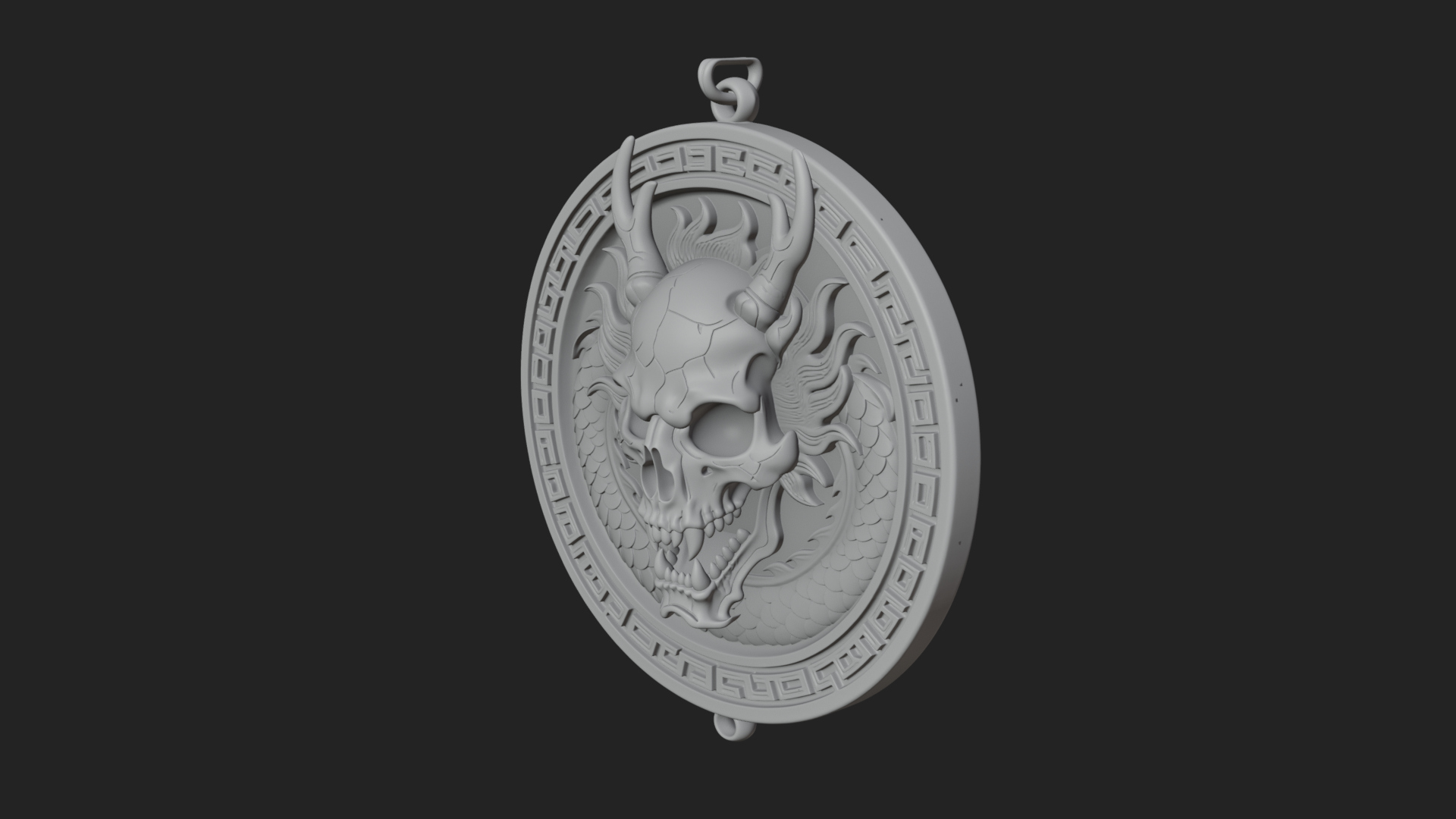 Dragon Skull Oval Relief Plaque Design 2 3D Print Model 3D Model