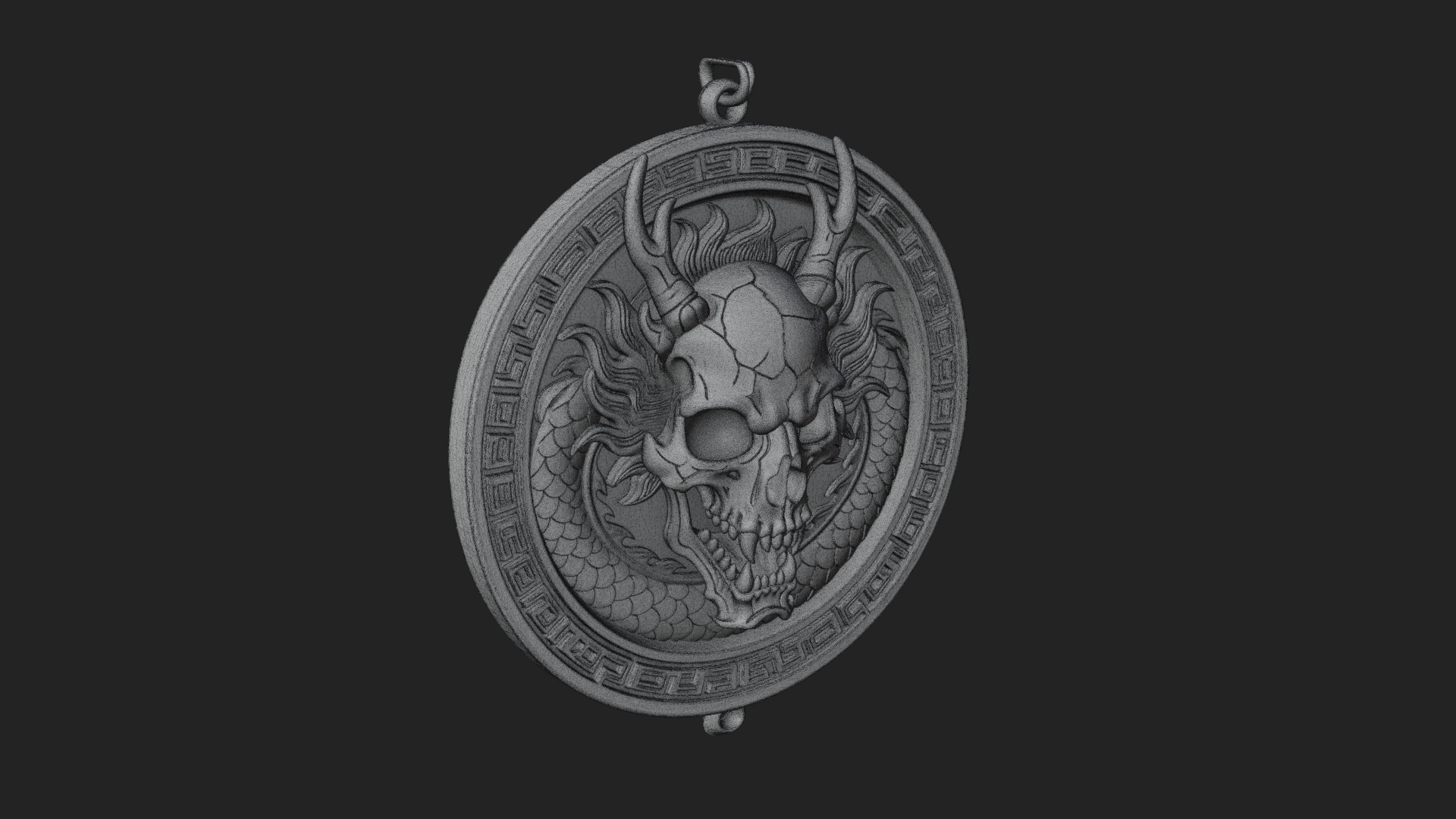 Dragon Skull Oval Relief Plaque Design 2 3D Print Model 3D Model