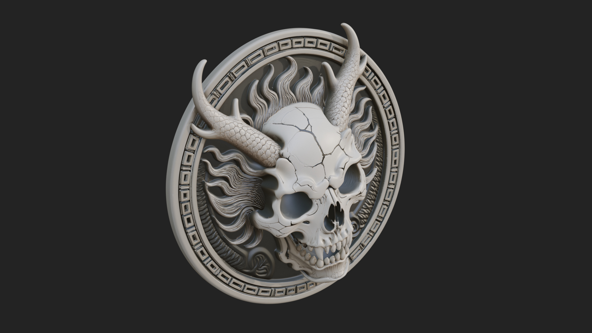 Dragon Skull Oval Relief Plaque Design 3 3d Print Model 3D Model