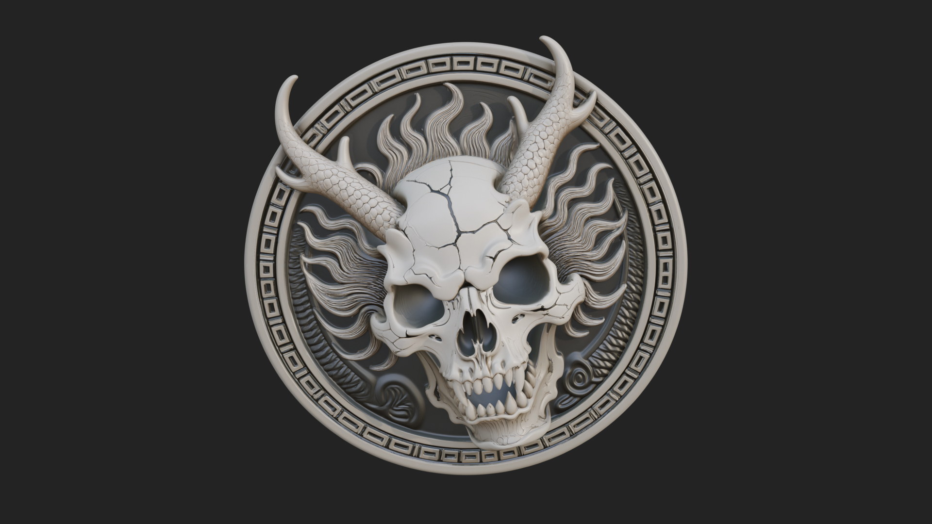 Dragon Skull Oval Relief Plaque Design 3 3d Print Model 3D Model