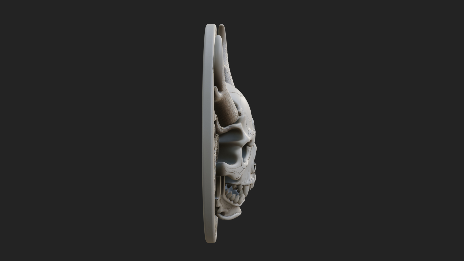 Dragon Skull Oval Relief Plaque Design 3 3d Print Model 3D Model