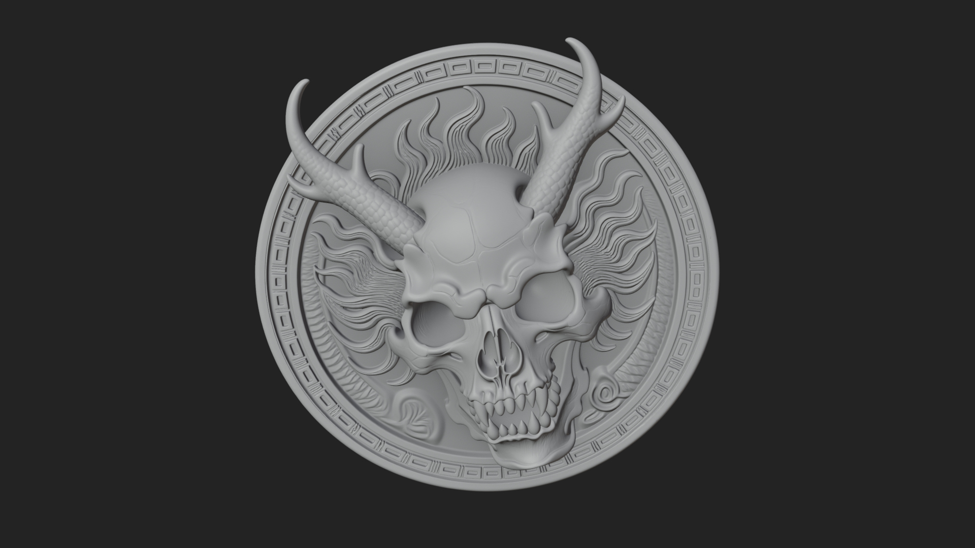 Dragon Skull Oval Relief Plaque Design 3 3d Print Model 3D Model