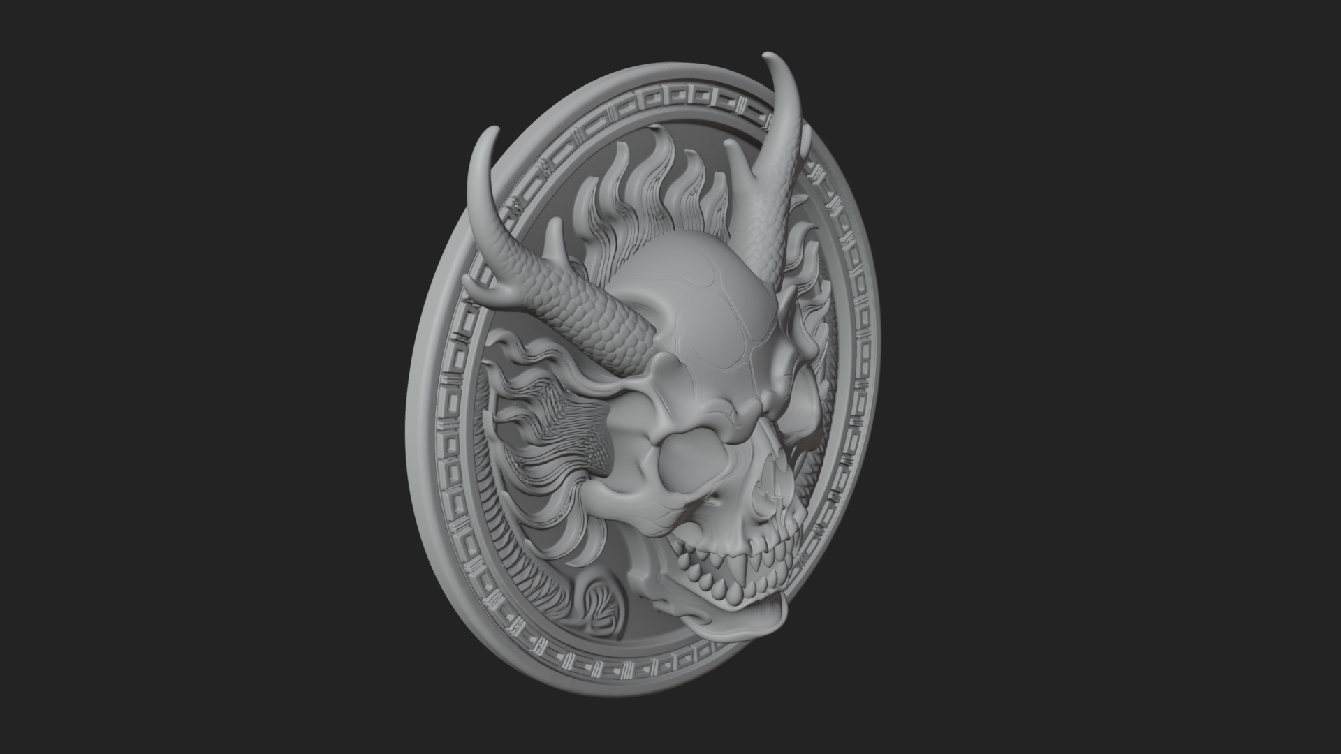 Dragon Skull Oval Relief Plaque Design 3 3d Print Model 3D Model