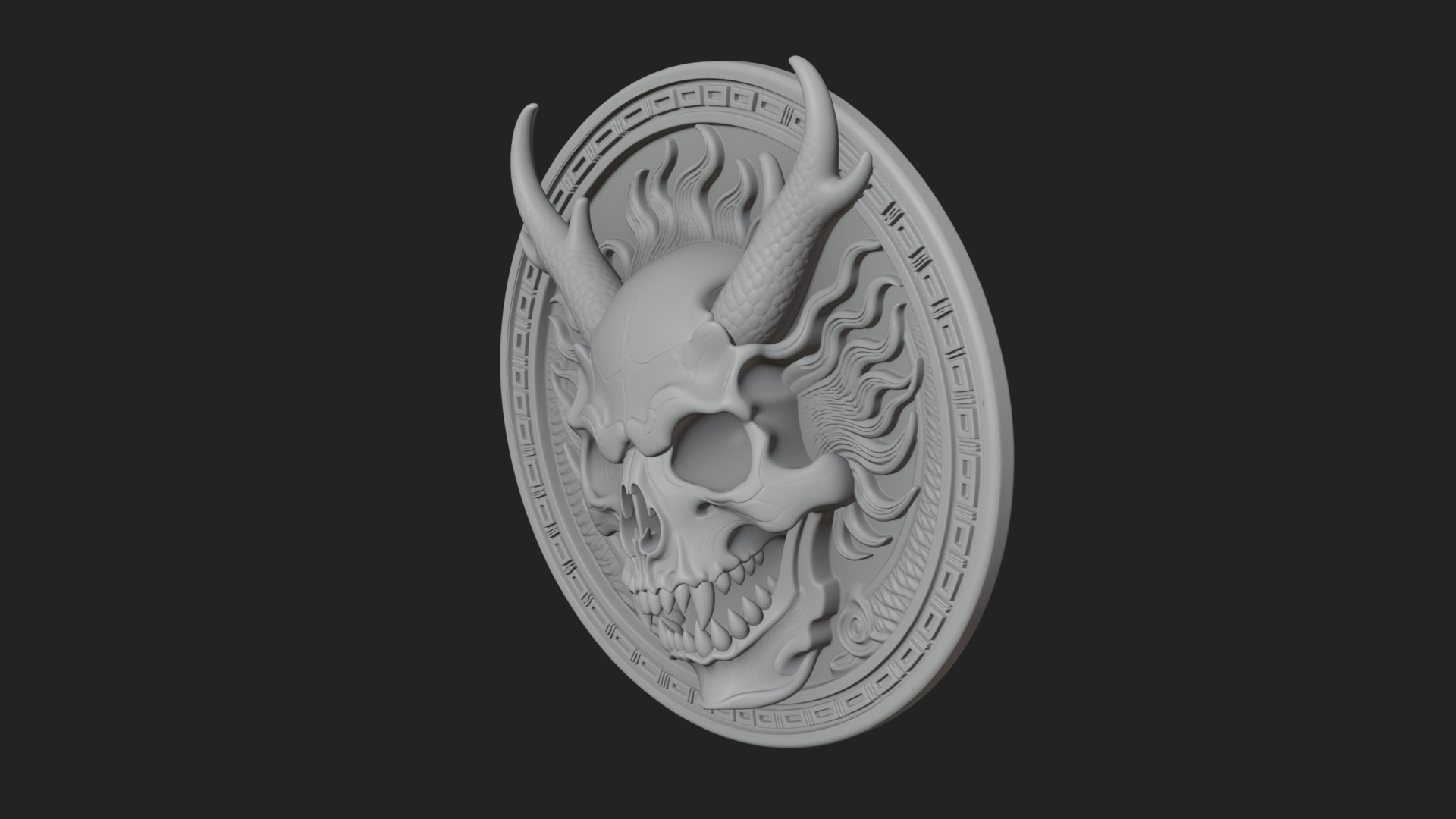 Dragon Skull Oval Relief Plaque Design 3 3d Print Model 3D Model
