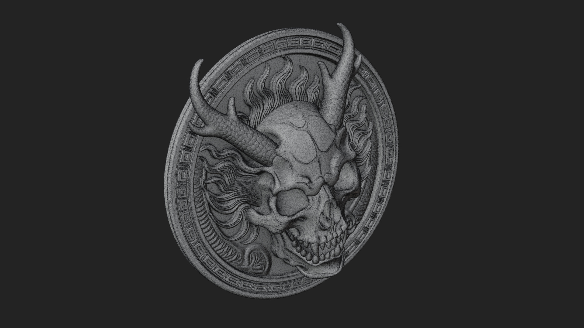 Dragon Skull Oval Relief Plaque Design 3 3d Print Model 3D Model