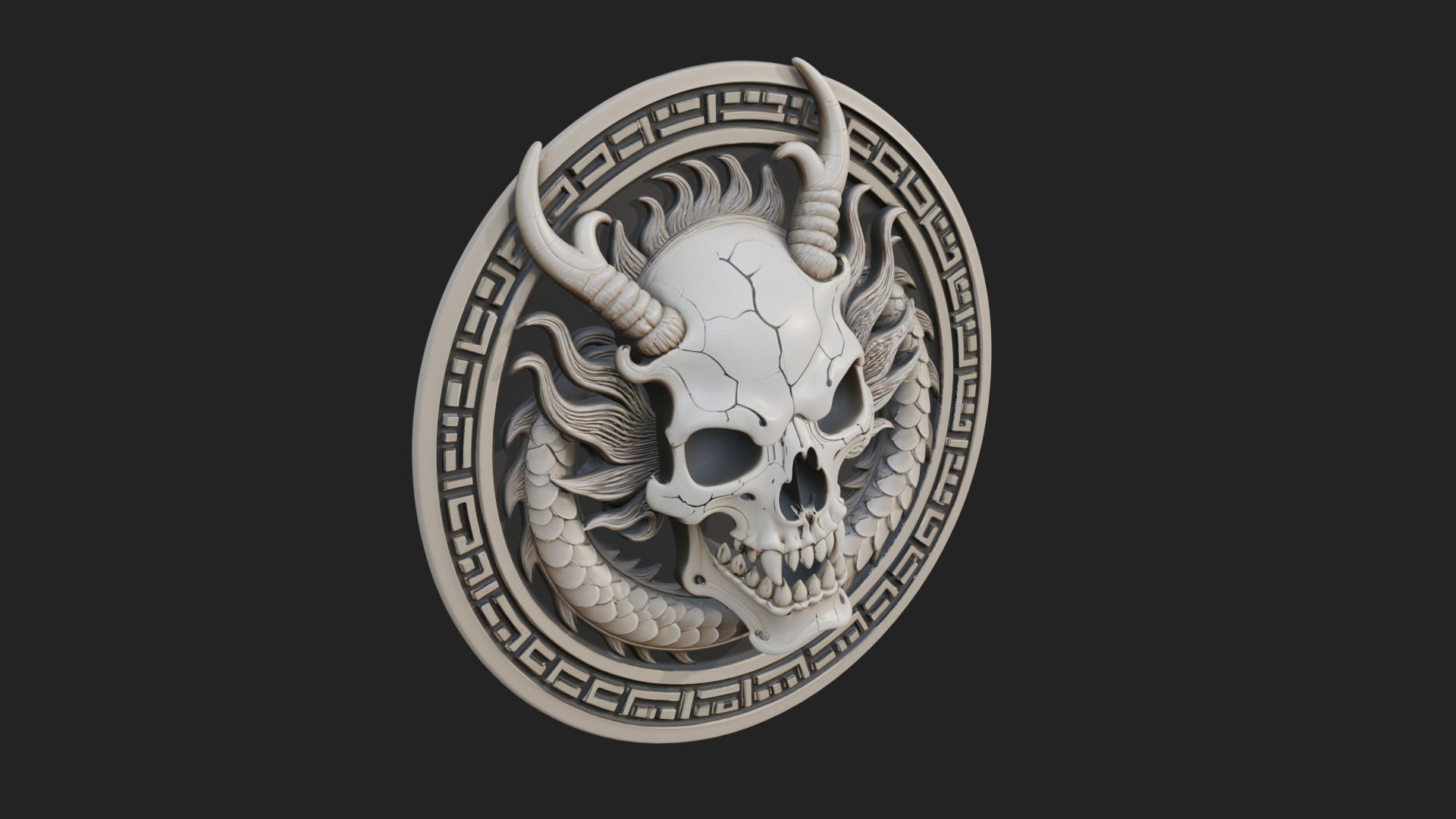 Dragon Skull Oval Relief Plaque Design 4 3D Print Model 3D Model
