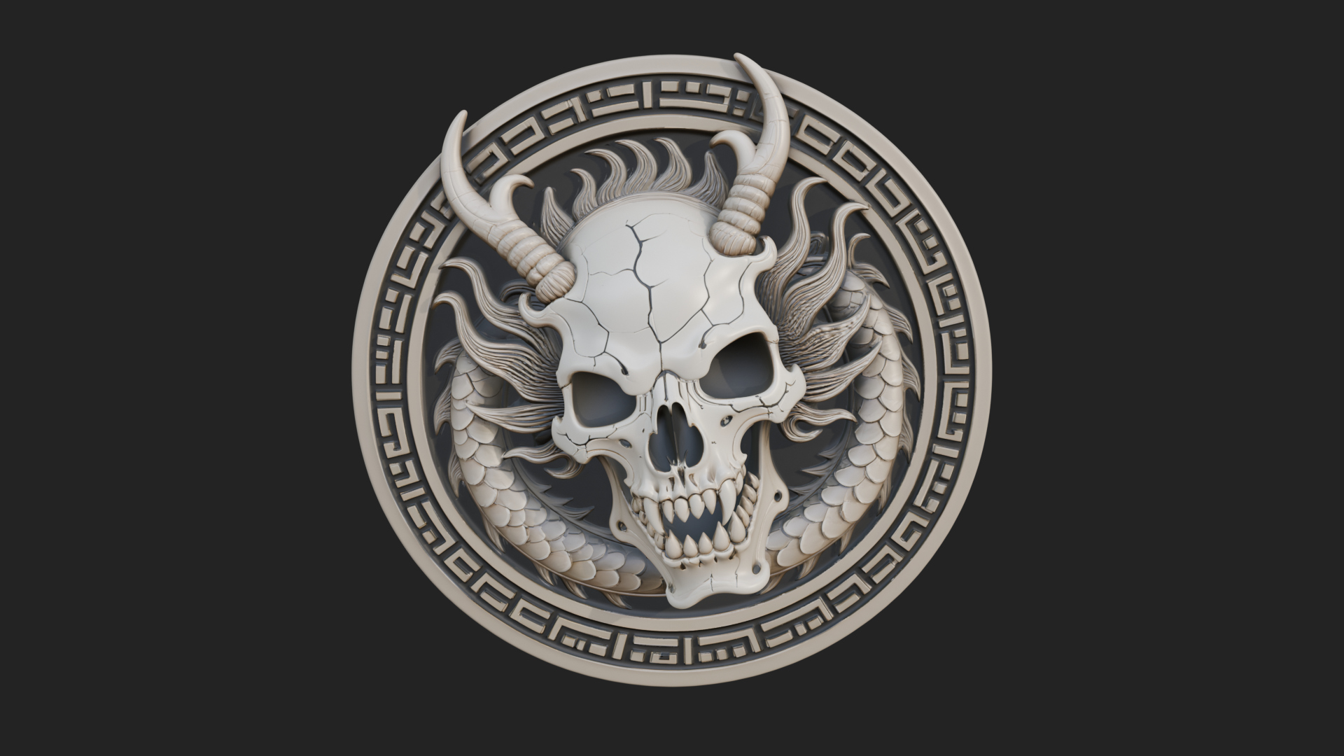 Dragon Skull Oval Relief Plaque Design 4 3D Print Model 3D Model