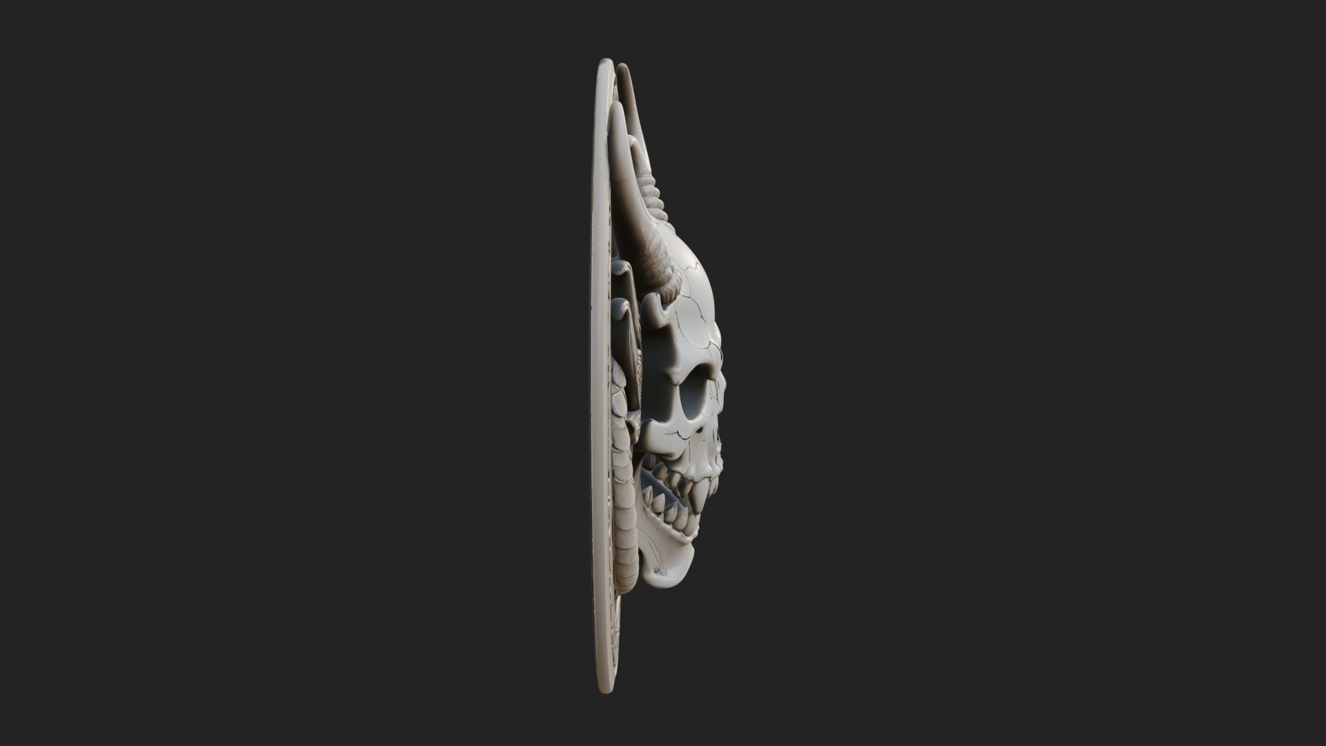 Dragon Skull Oval Relief Plaque Design 4 3D Print Model 3D Model
