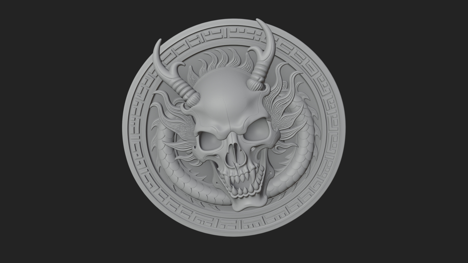 Dragon Skull Oval Relief Plaque Design 4 3D Print Model 3D Model