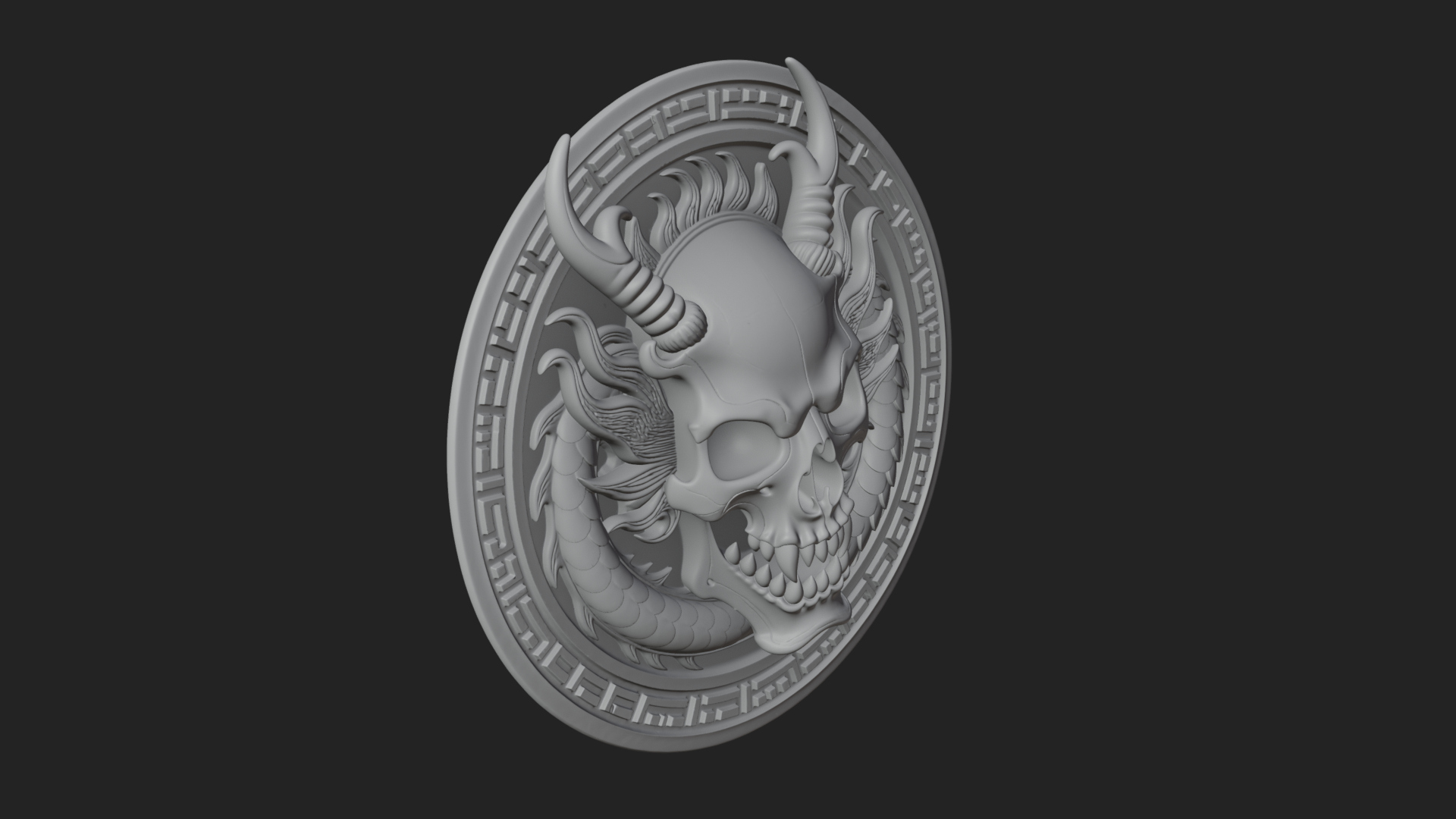 Dragon Skull Oval Relief Plaque Design 4 3D Print Model 3D Model