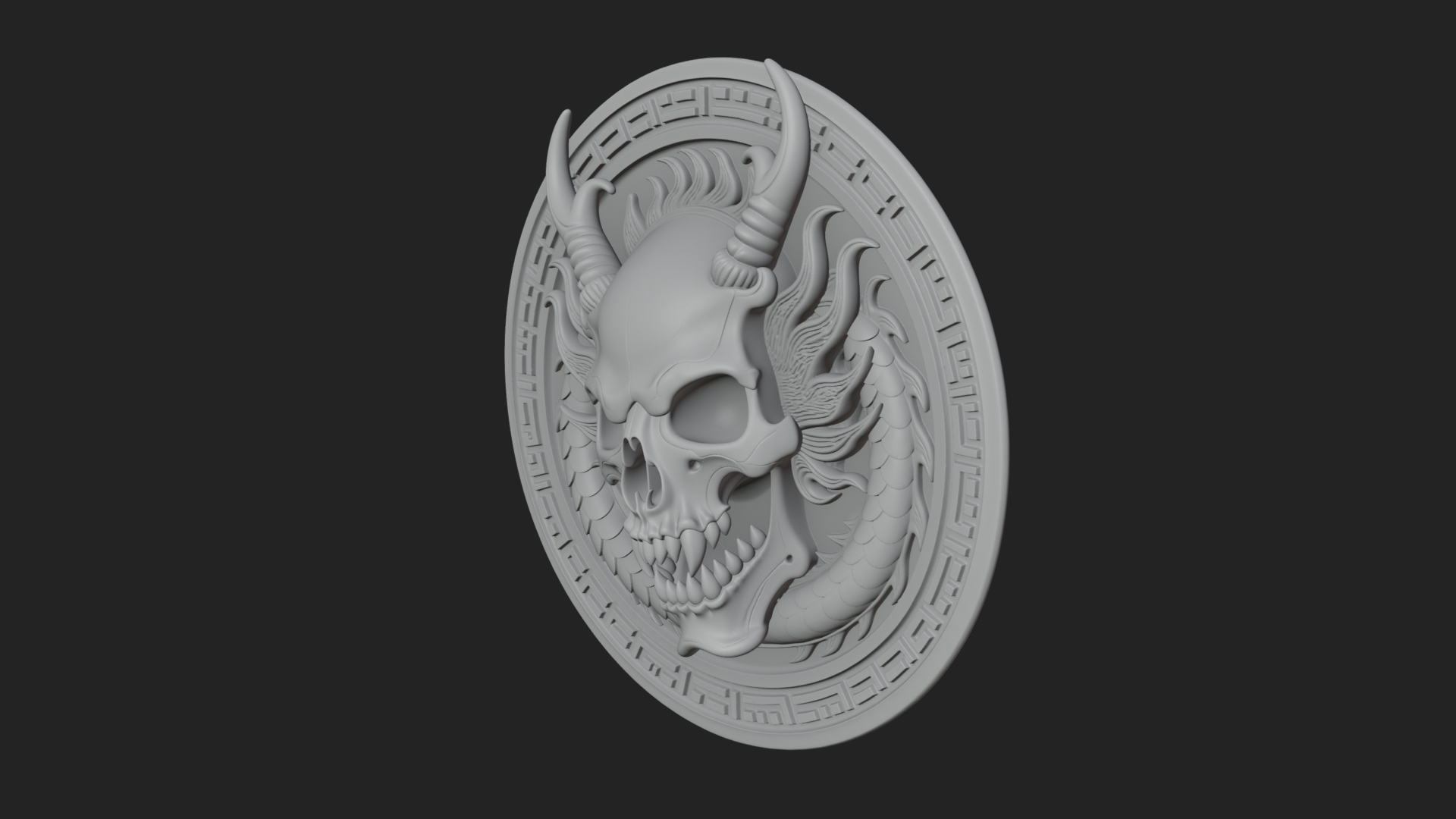 Dragon Skull Oval Relief Plaque Design 4 3D Print Model 3D Model
