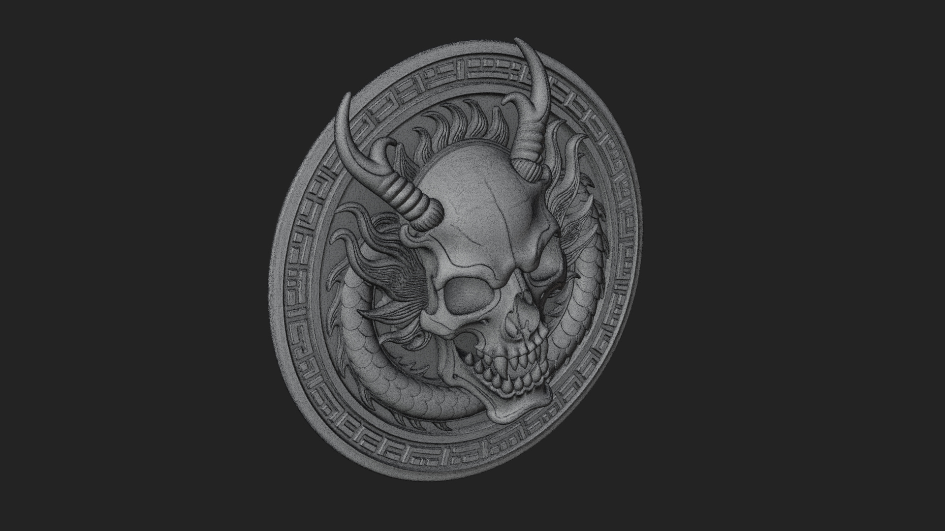Dragon Skull Oval Relief Plaque Design 4 3D Print Model 3D Model