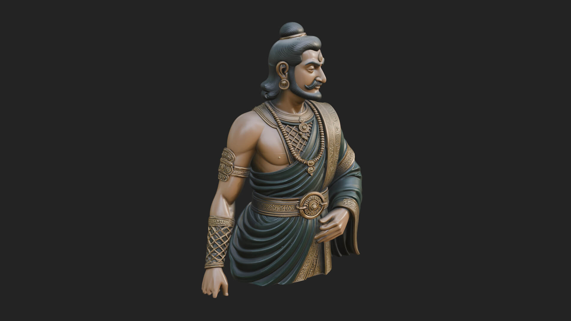Draped Indian Prince Bust Design 2 3D Print Model 3D Model