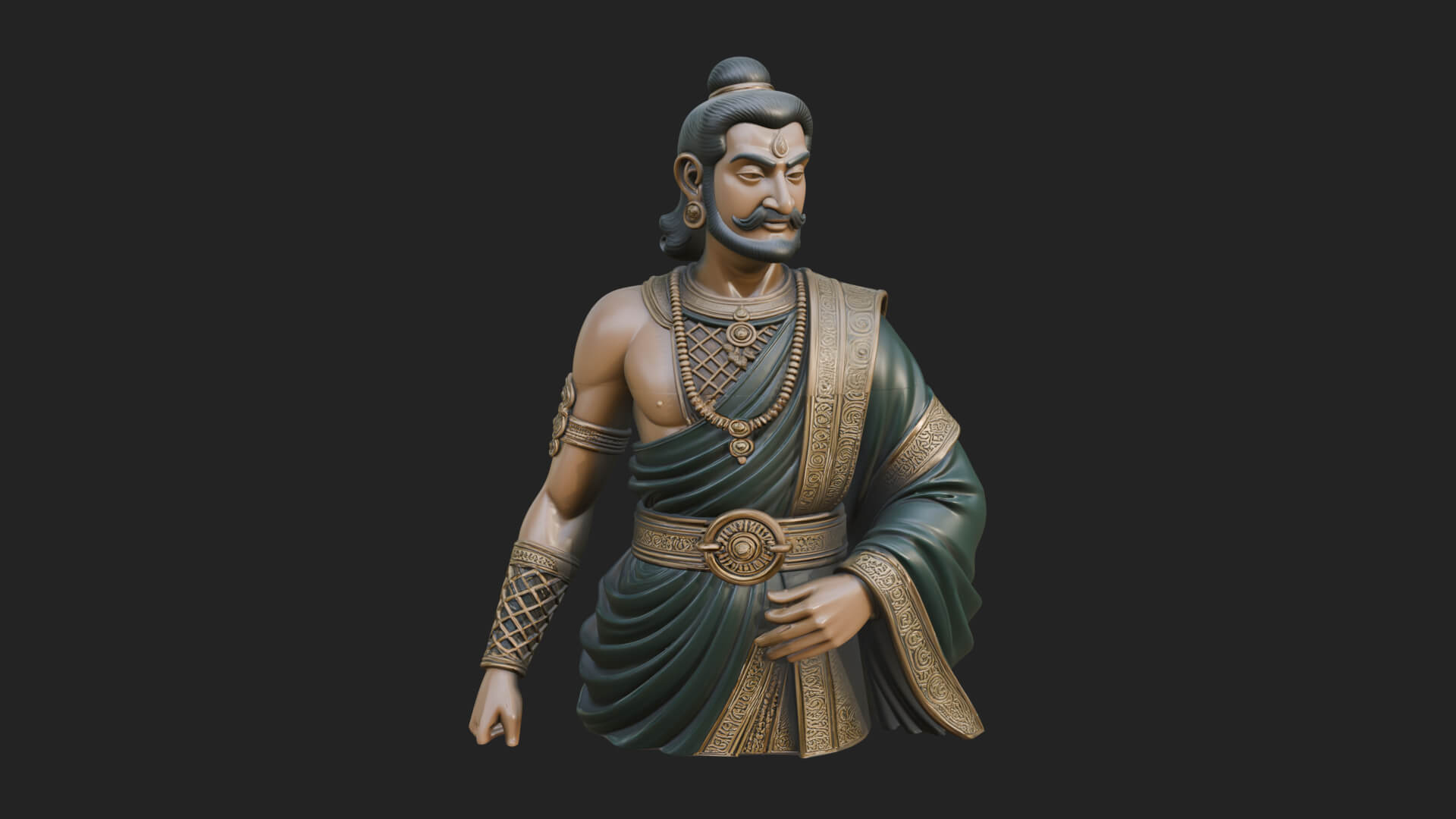 Draped Indian Prince Bust Design 2 3D Print Model 3D Model