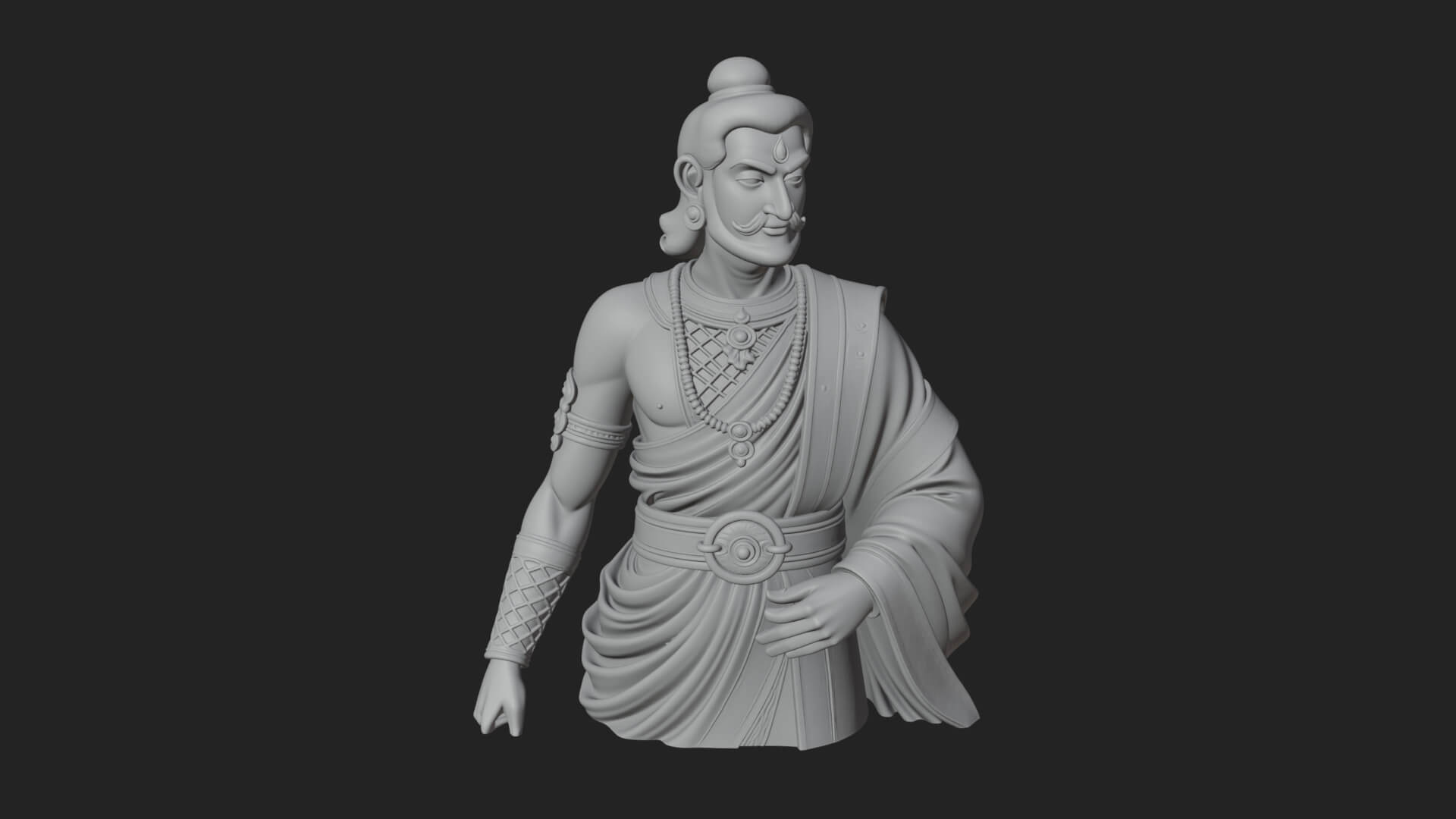 Draped Indian Prince Bust Design 2 3D Print Model 3D Model