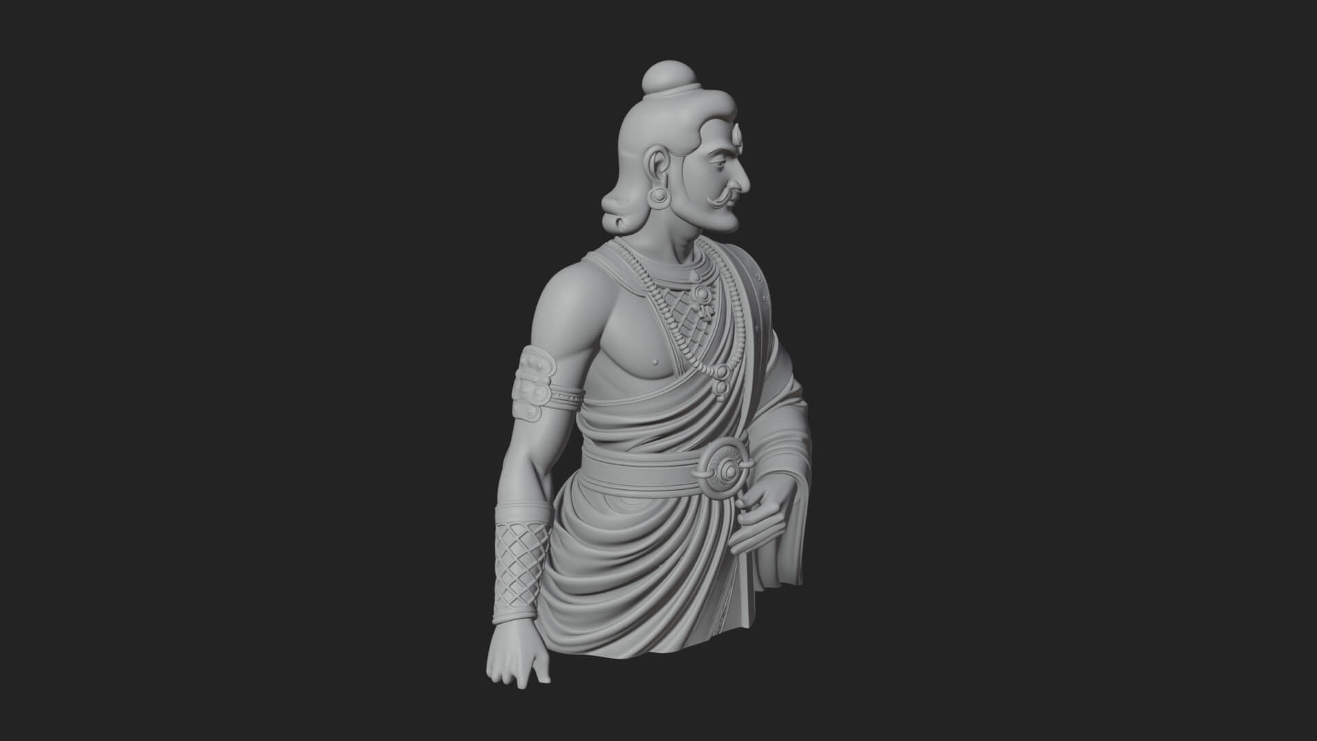 Draped Indian Prince Bust Design 2 3D Print Model 3D Model