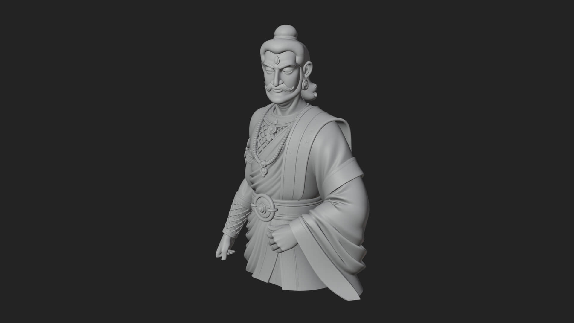 Draped Indian Prince Bust Design 2 3D Print Model 3D Model