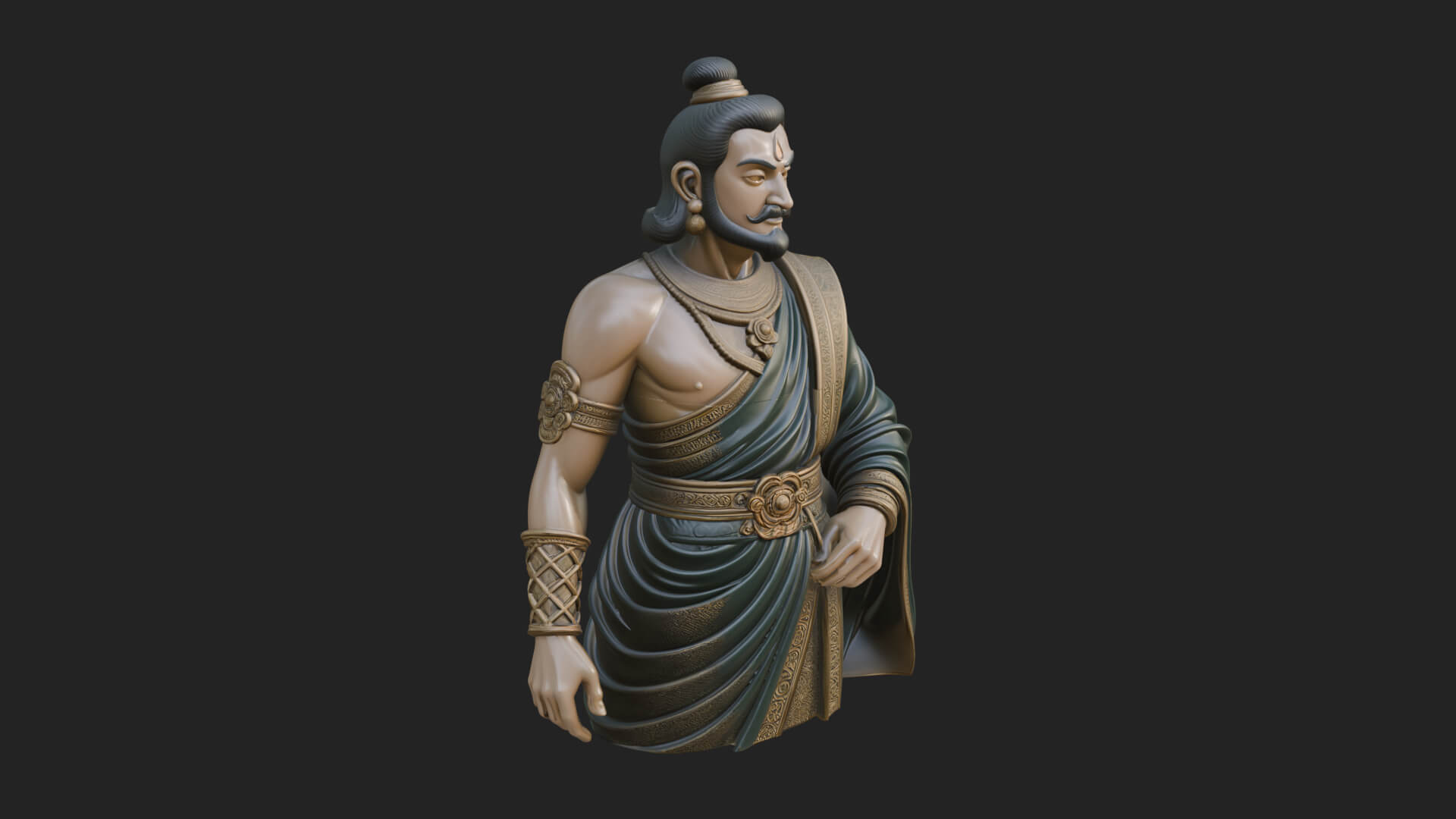 Draped Indian Prince Bust Design 3 3D Print Model 3D Model