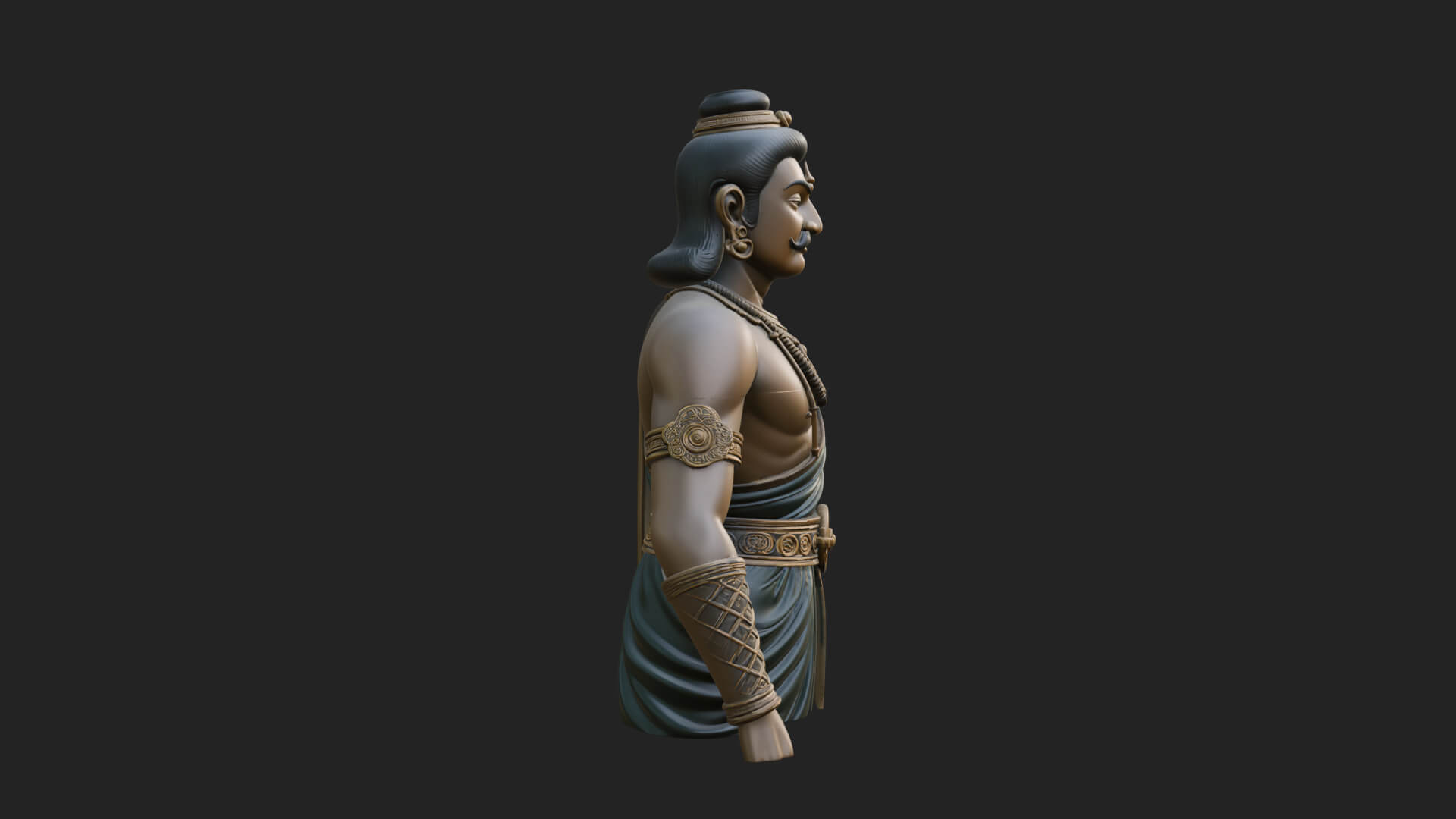 Draped Indian Prince Bust Design 4 3D Print Model 3D Model