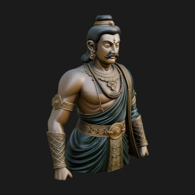 Draped Indian Prince Bust Design 4 3D Print Model