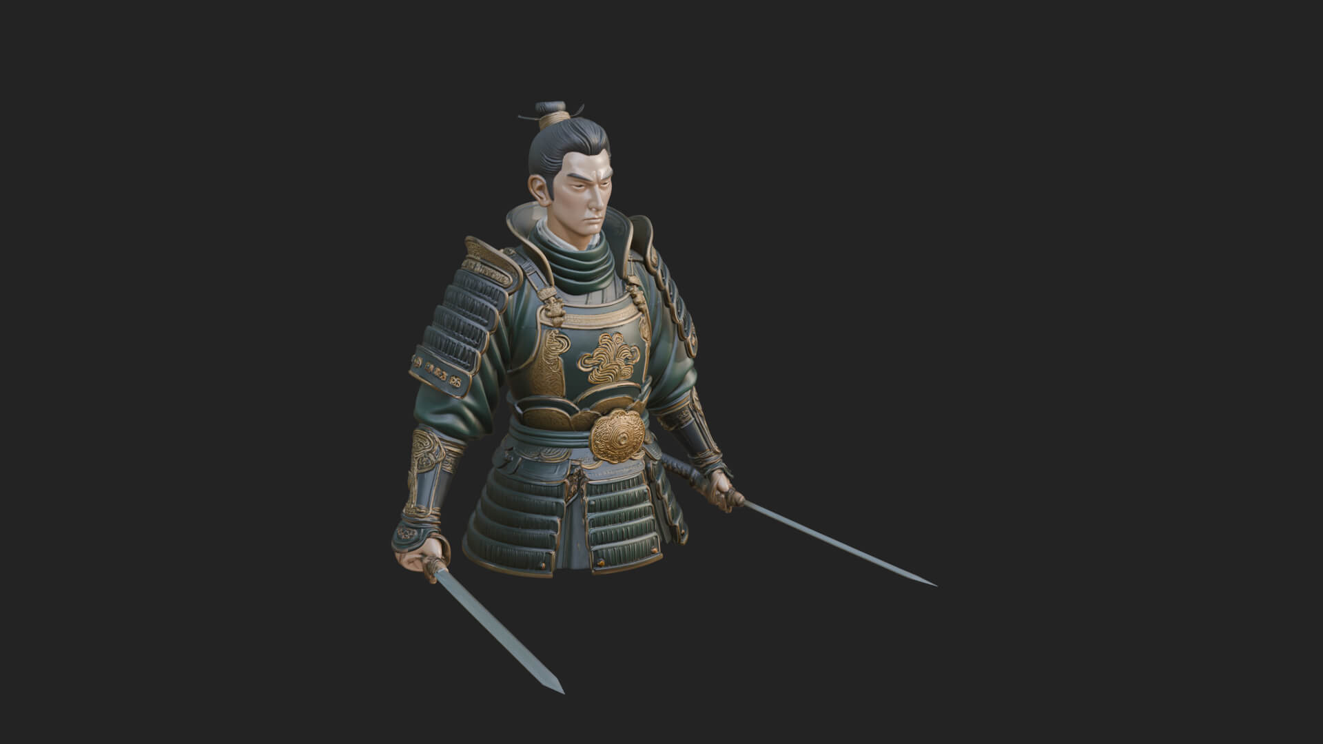 Dual Blade Samurai Statue Design 1 3D Print Model 3D Model