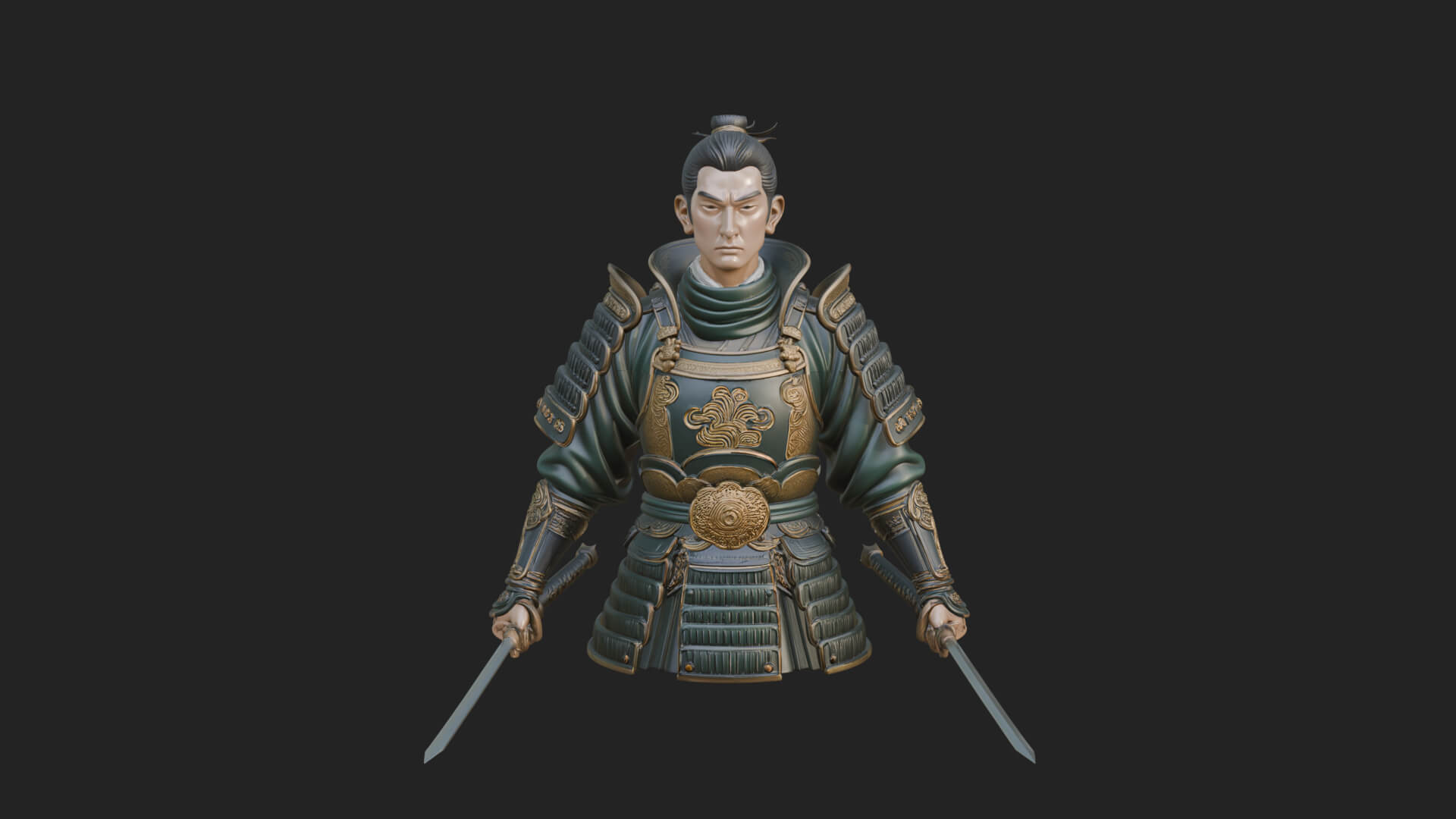 Dual Blade Samurai Statue Design 1 3D Print Model 3D Model