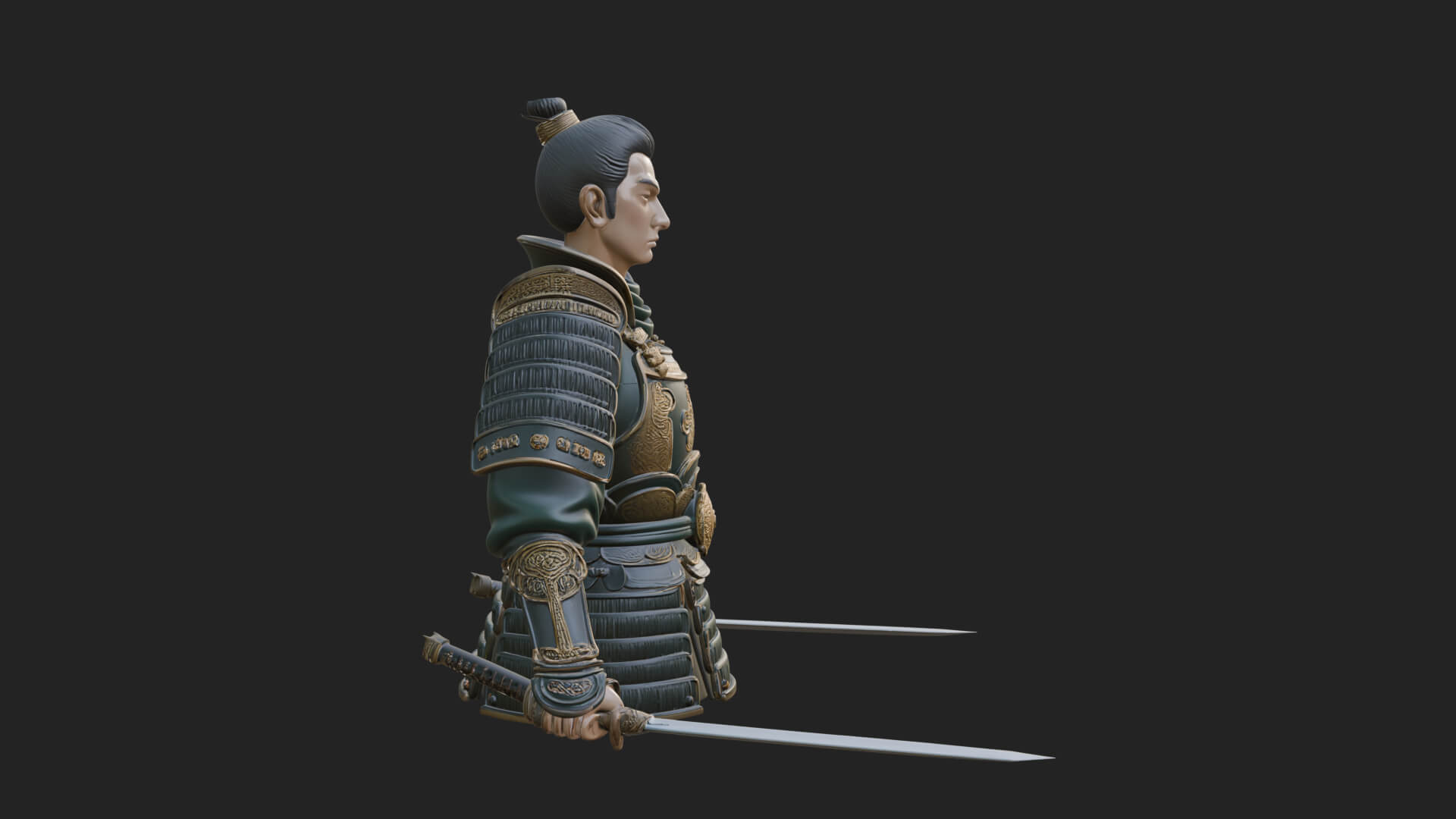 Dual Blade Samurai Statue Design 1 3D Print Model 3D Model