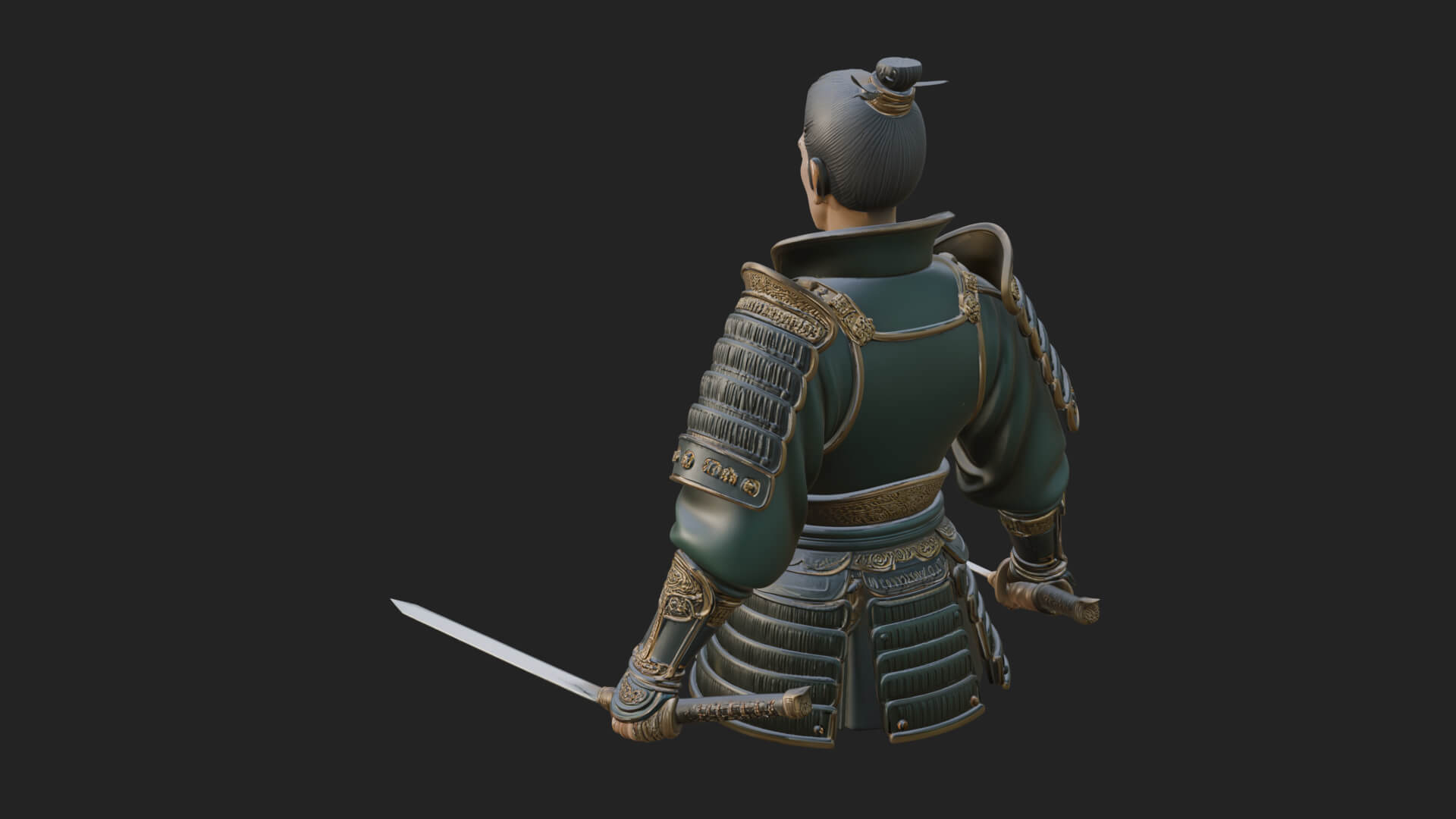Dual Blade Samurai Statue Design 1 3D Print Model 3D Model