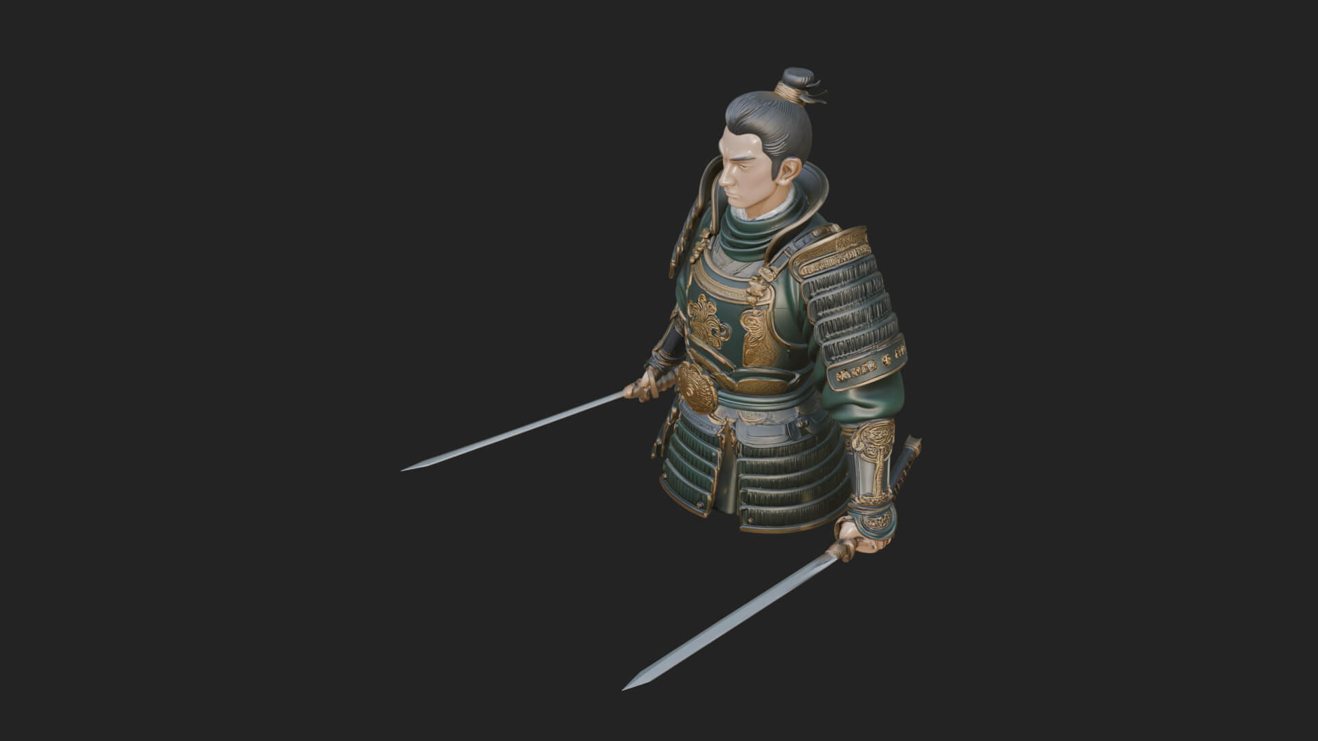 Dual Blade Samurai Statue Design 1 3D Print Model 3D Model