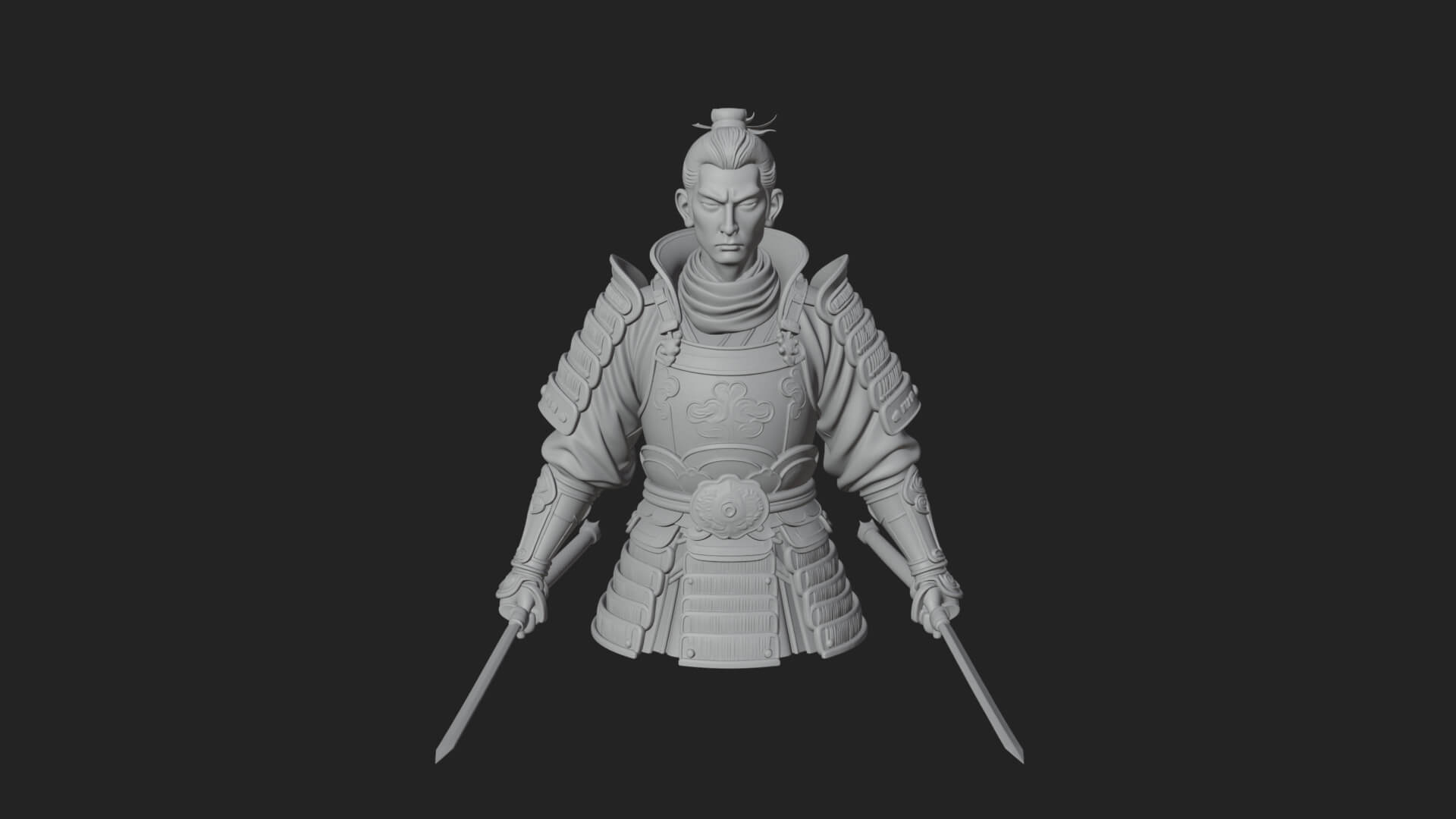 Dual Blade Samurai Statue Design 1 3D Print Model 3D Model