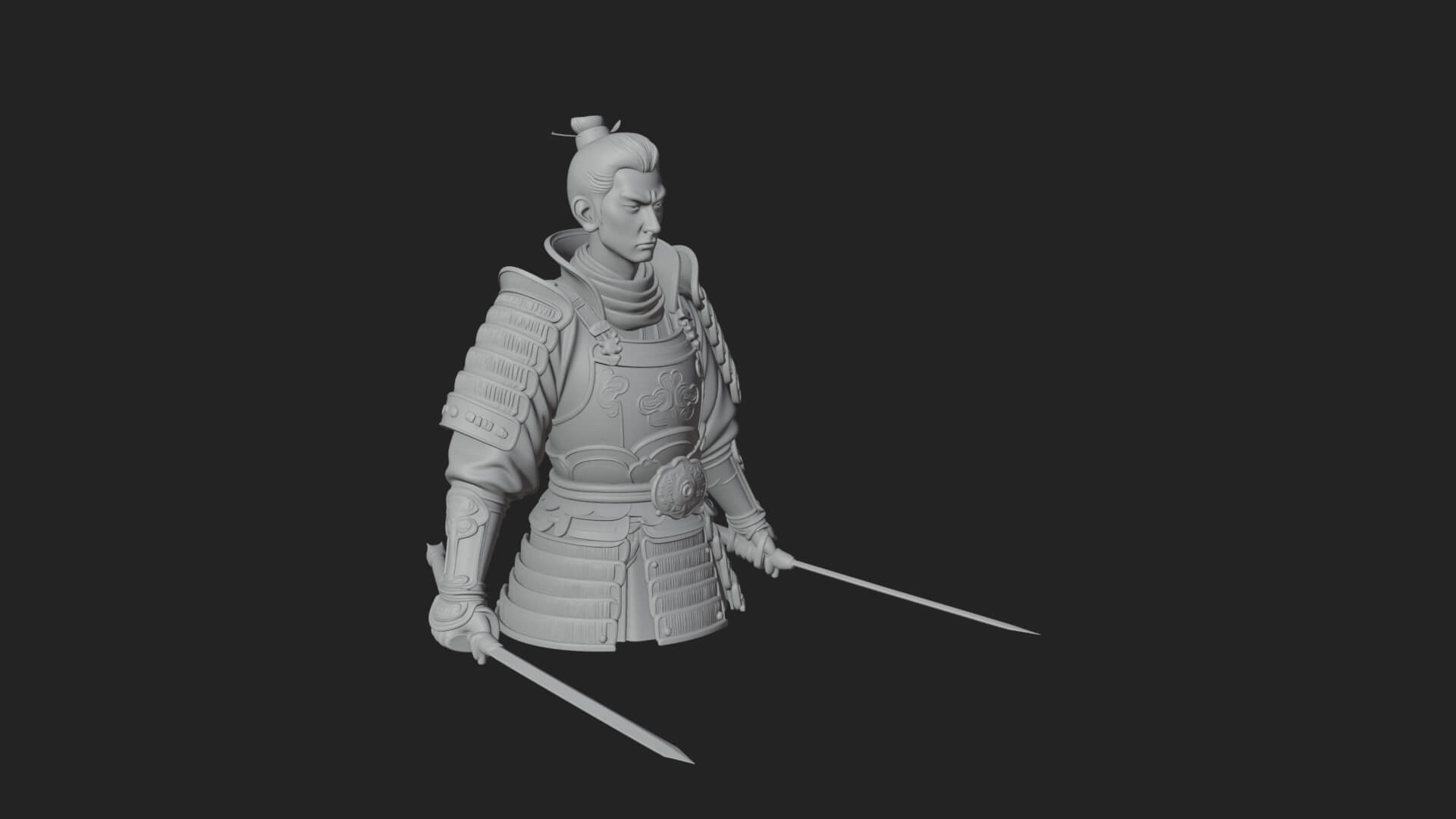 Dual Blade Samurai Statue Design 1 3D Print Model 3D Model
