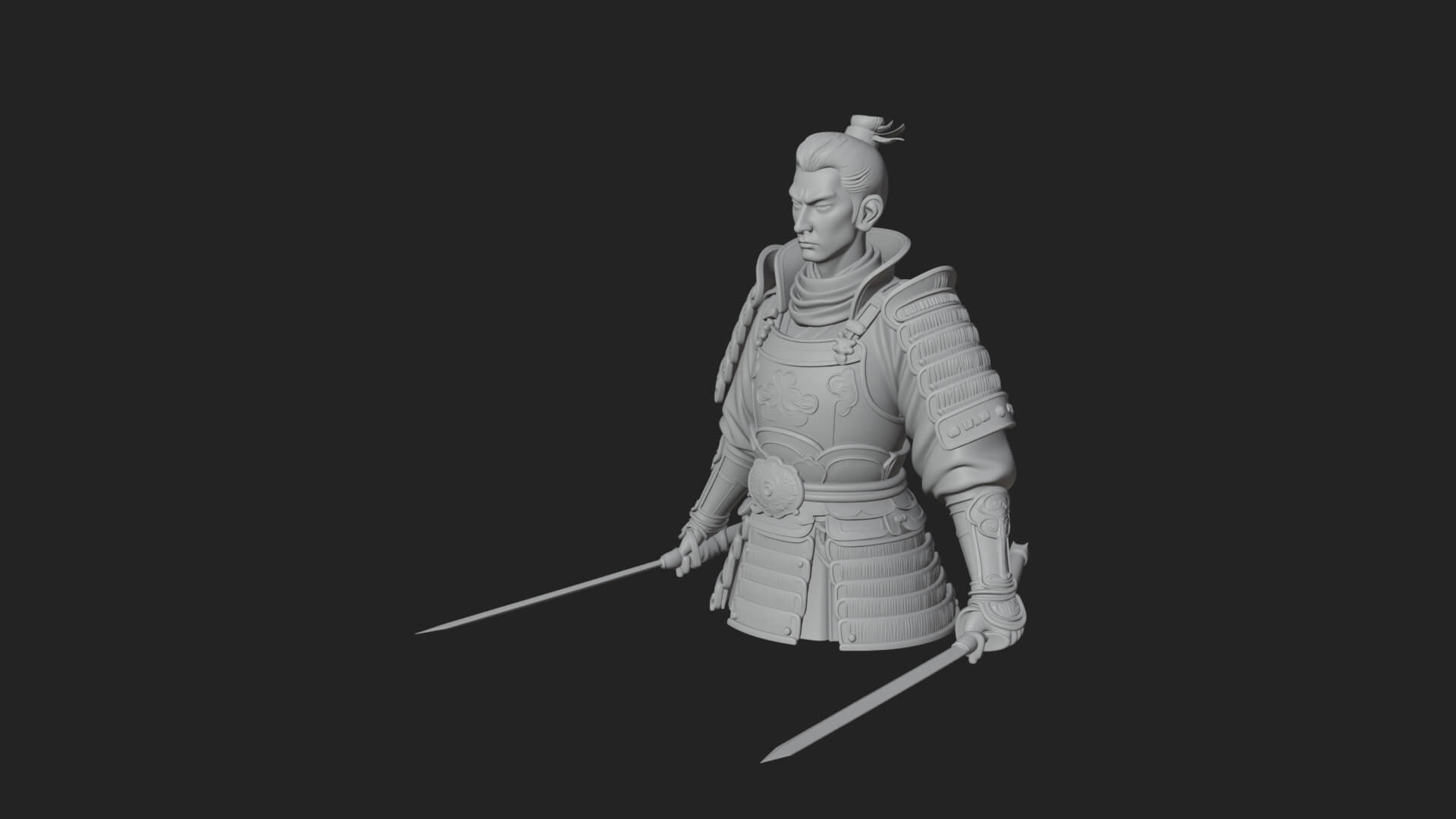 Dual Blade Samurai Statue Design 1 3D Print Model 3D Model
