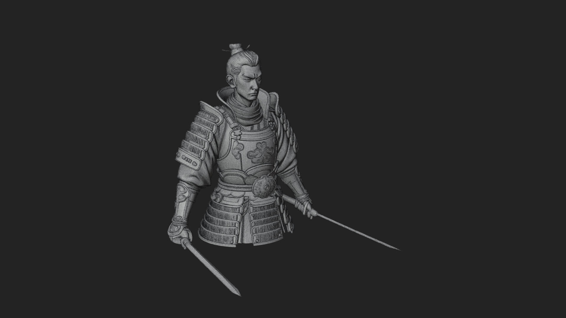 Dual Blade Samurai Statue Design 1 3D Print Model 3D Model