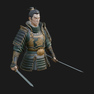 Dual Blade Samurai Statue Design 1 3D Print Model