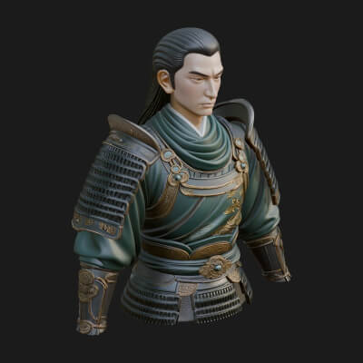 Dual Blade Samurai Statue Design 2 3D Print Model